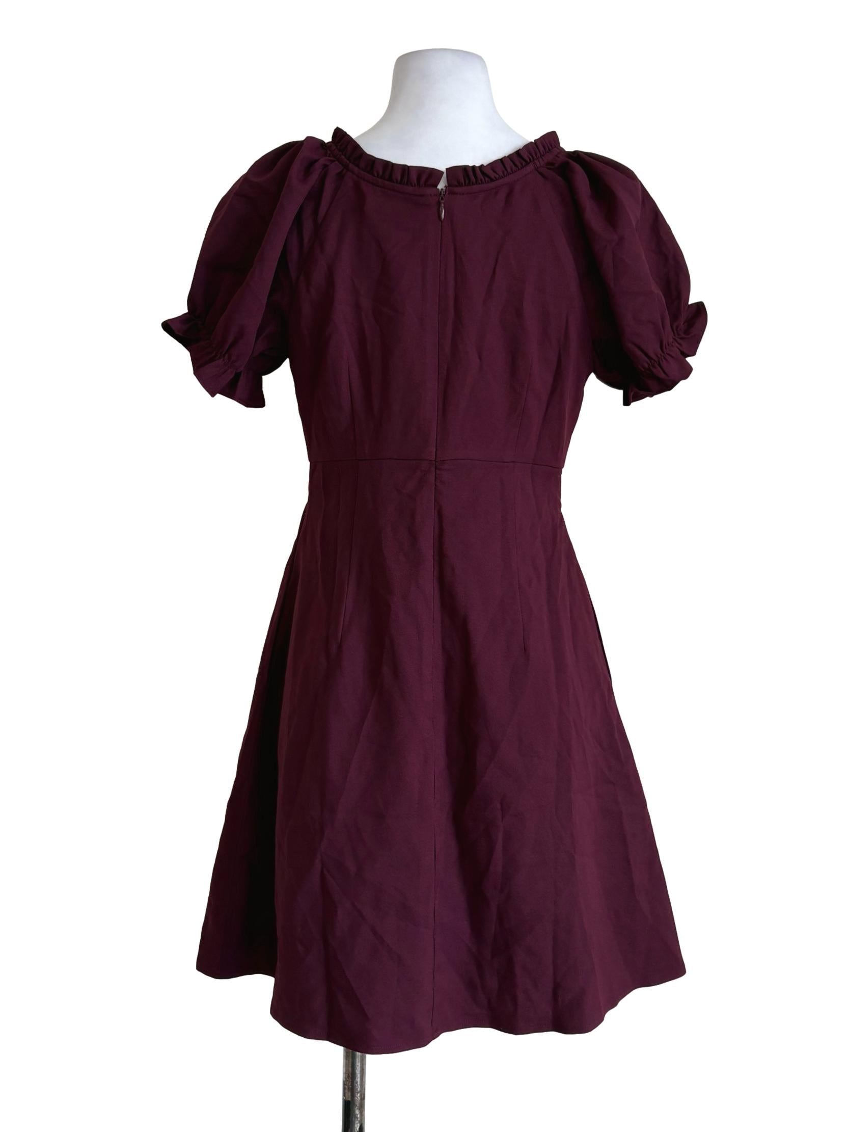 Jam Purple Puffed Sleeves A-Line Dress