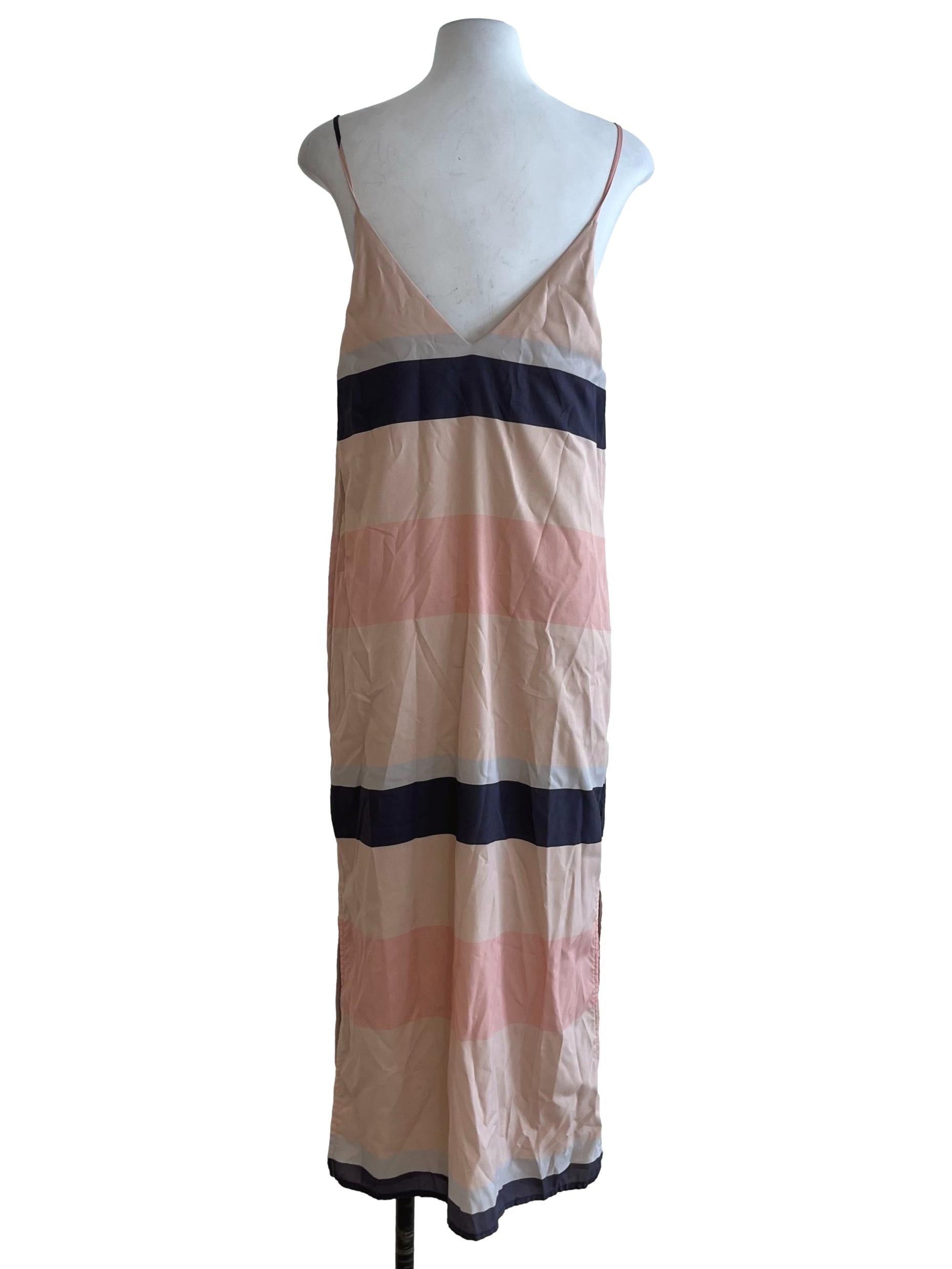 Beige Stripe V-Neckline Slip Dress