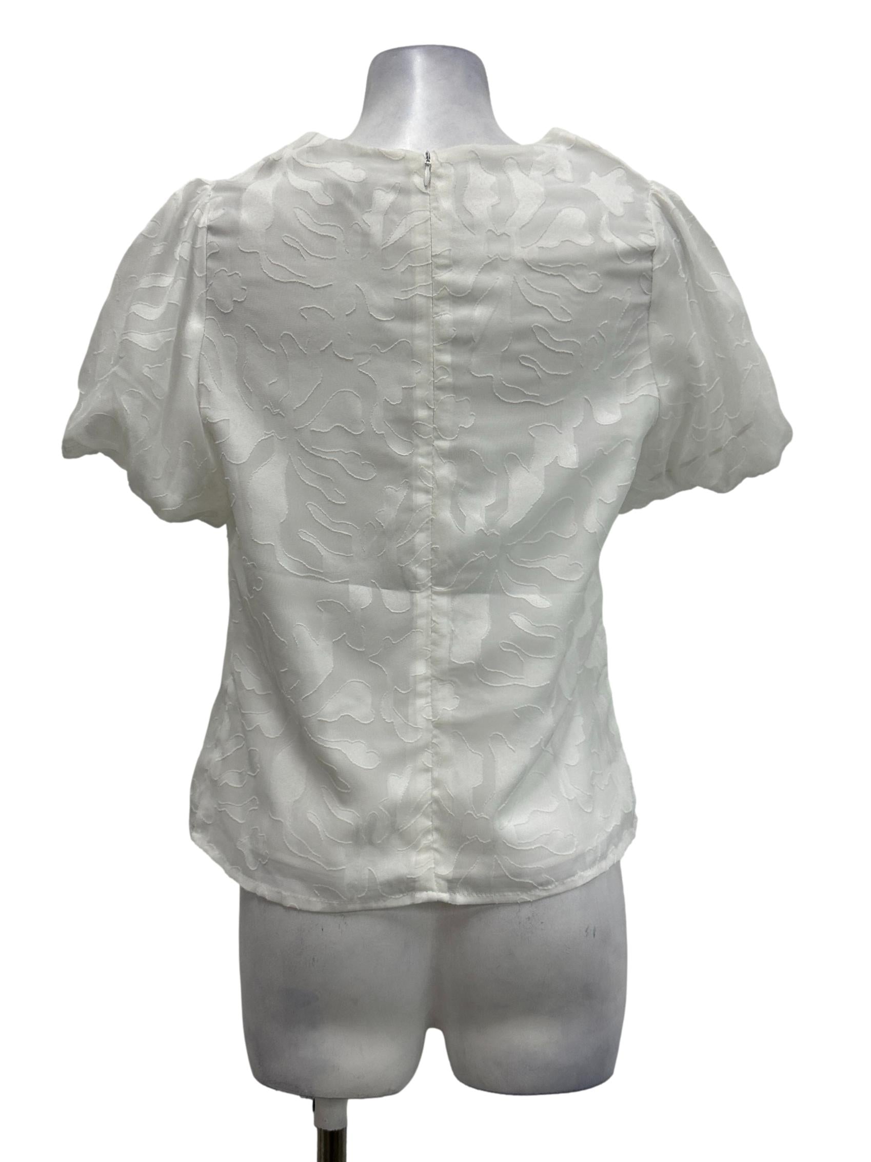 Ivory White Round Neck Embrodiered Top