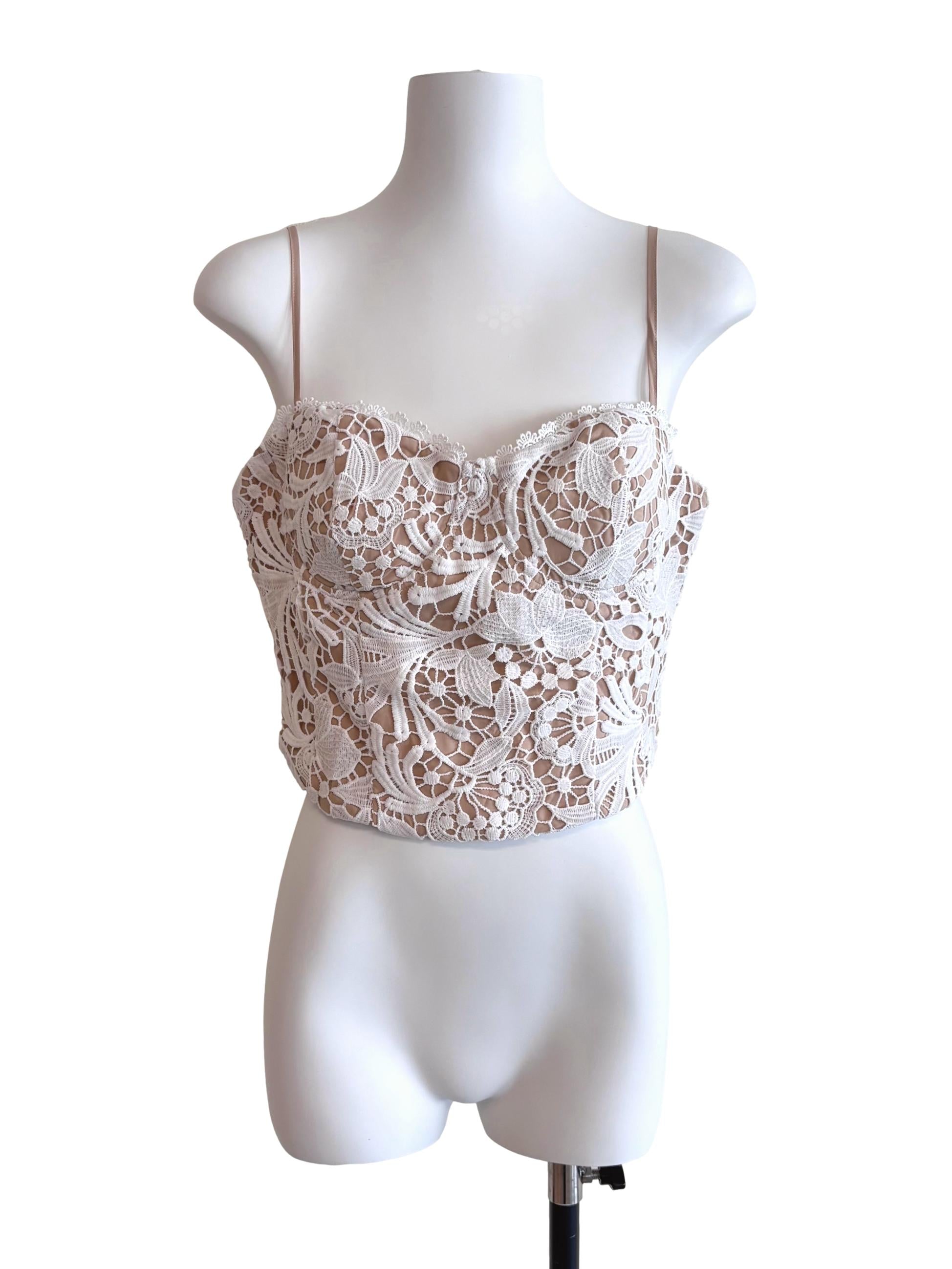 White Nude Lace Sweetheart Crop Top