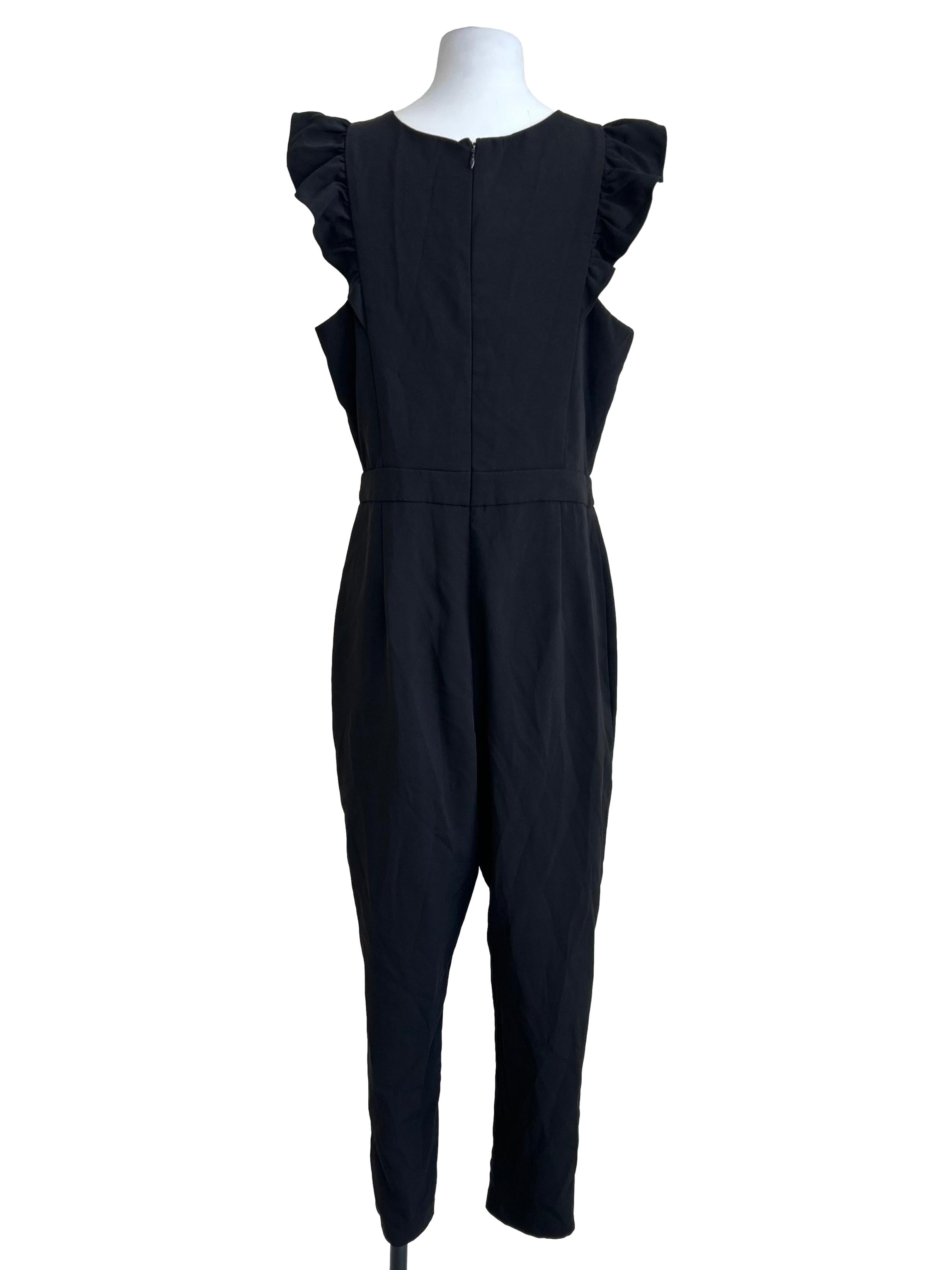 Black V-Neck Ruffle Shoulder Jumpsuit