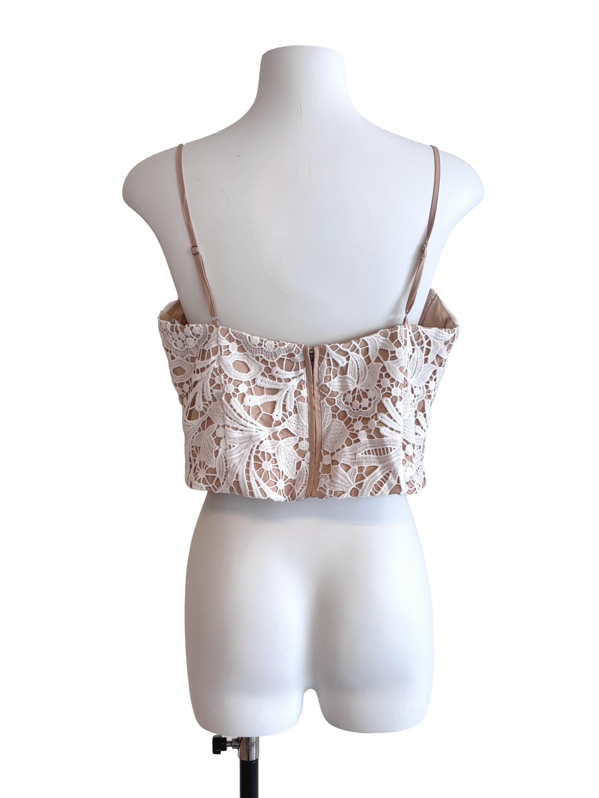 White Nude Lace Sweetheart Crop Top