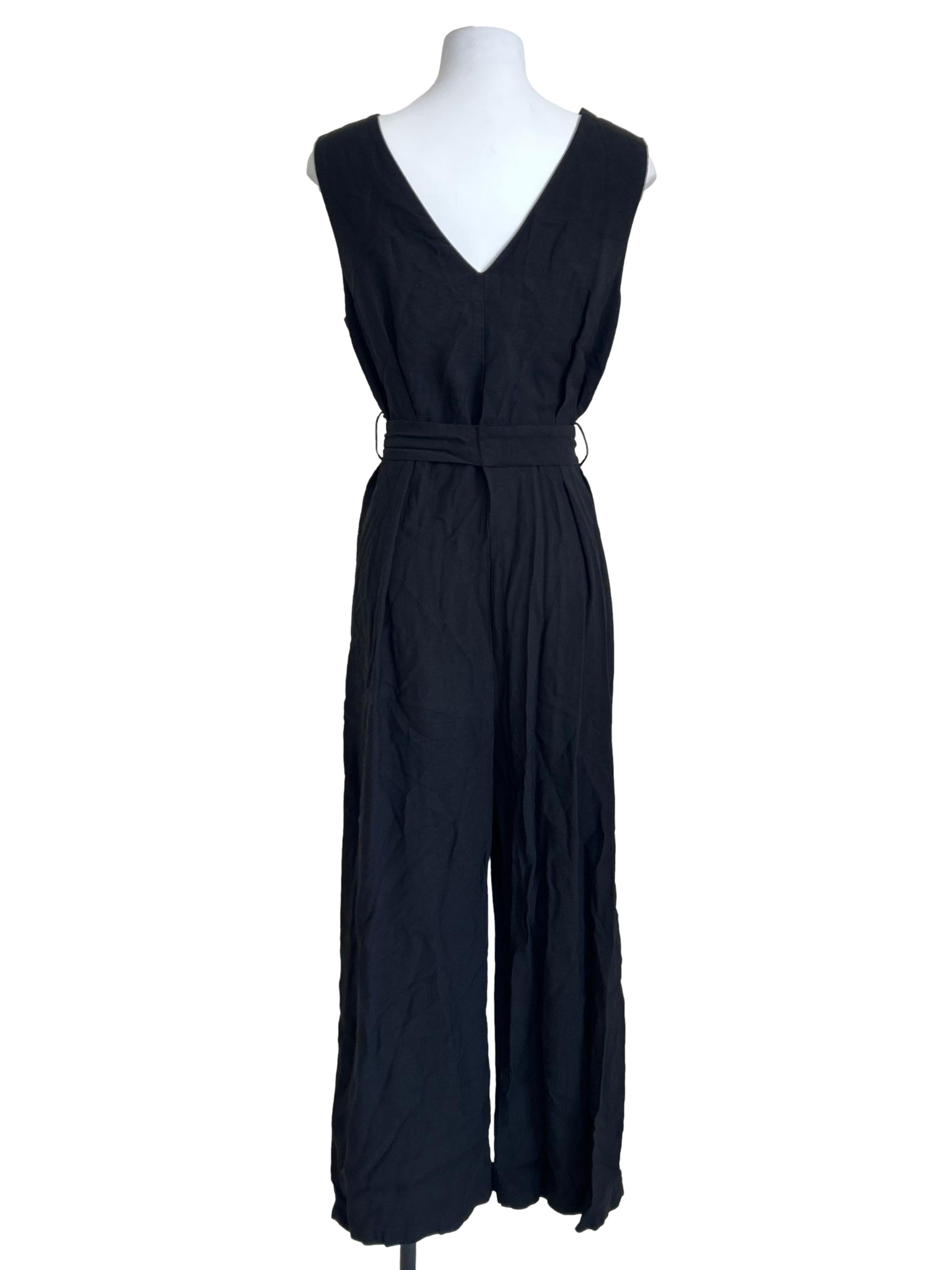 Black Button Detail Tie-Waist Jumpsuit