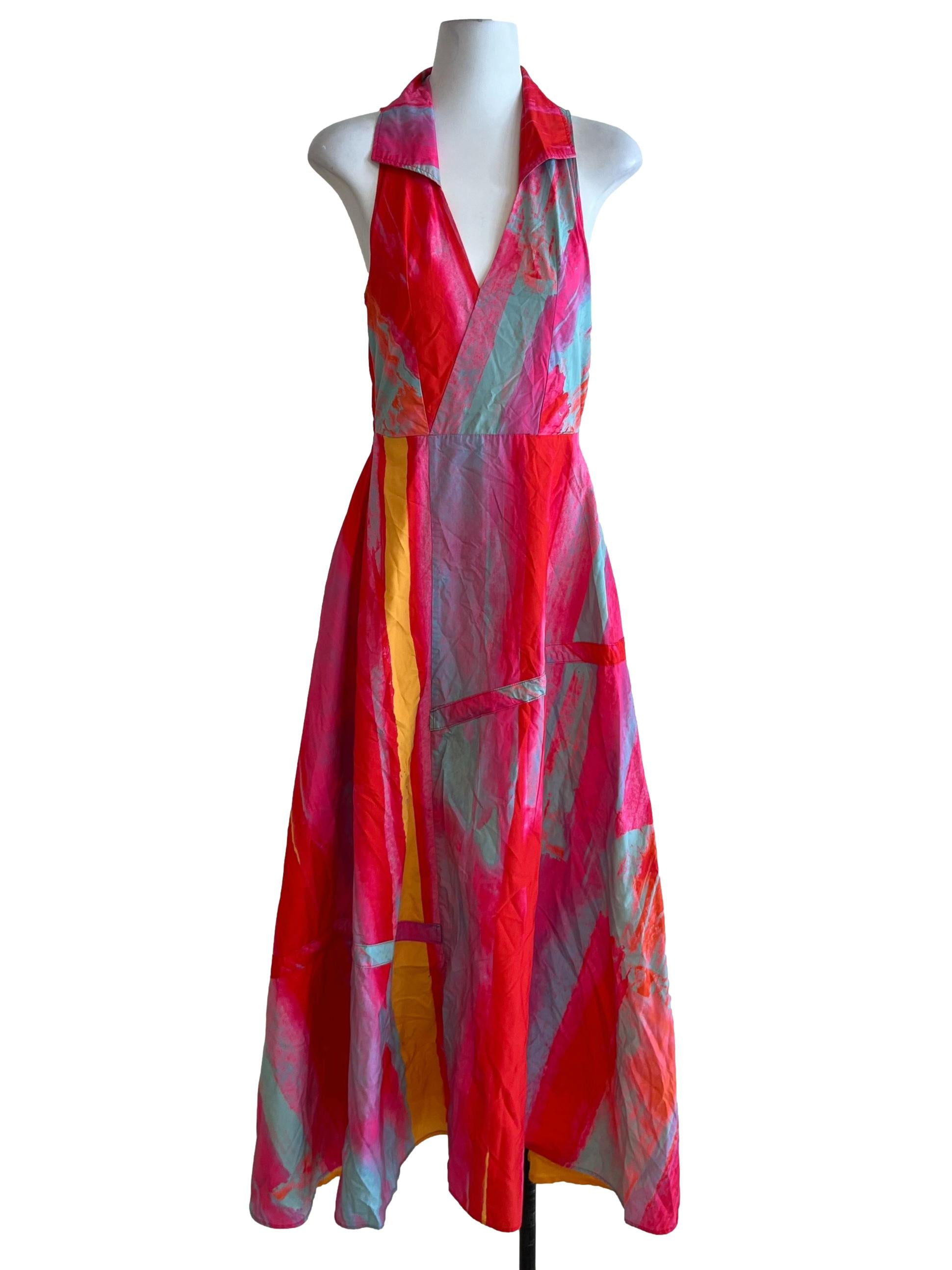 Red Pink Collared Halter Dress