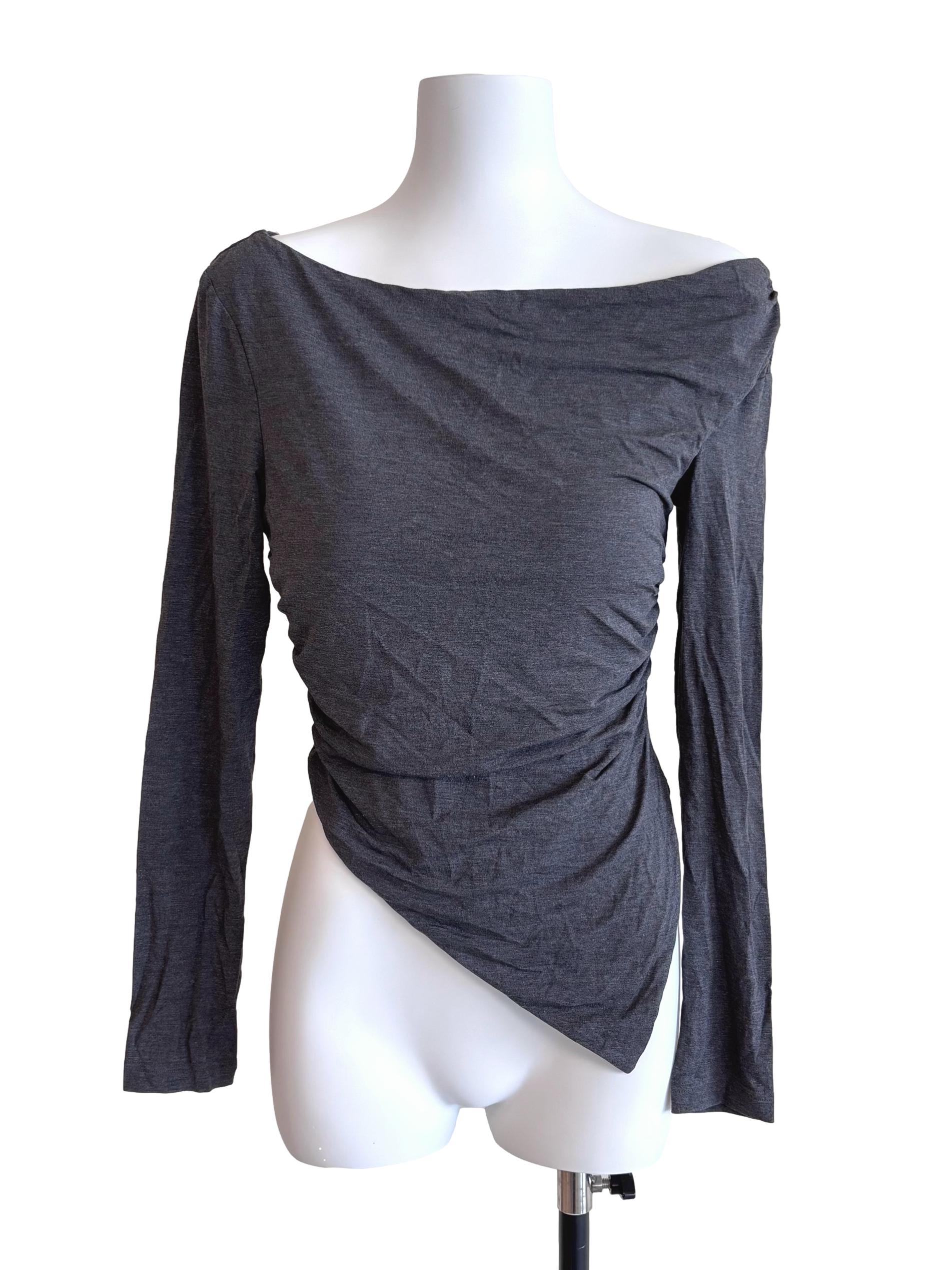 Dark Grey Long Sleeve Asymmetric Top