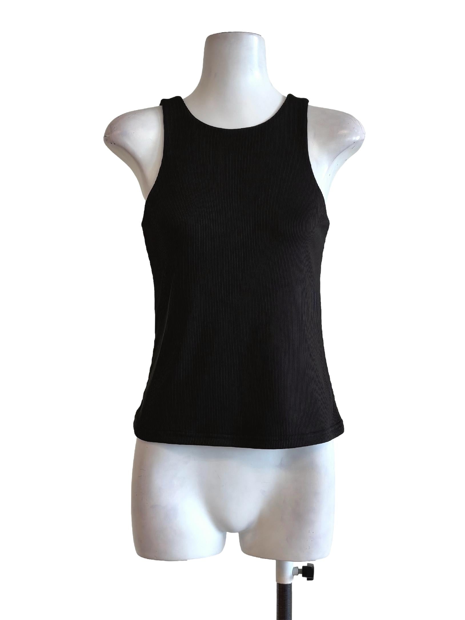 Jet Black Sleeveless Ribbed Top TWL