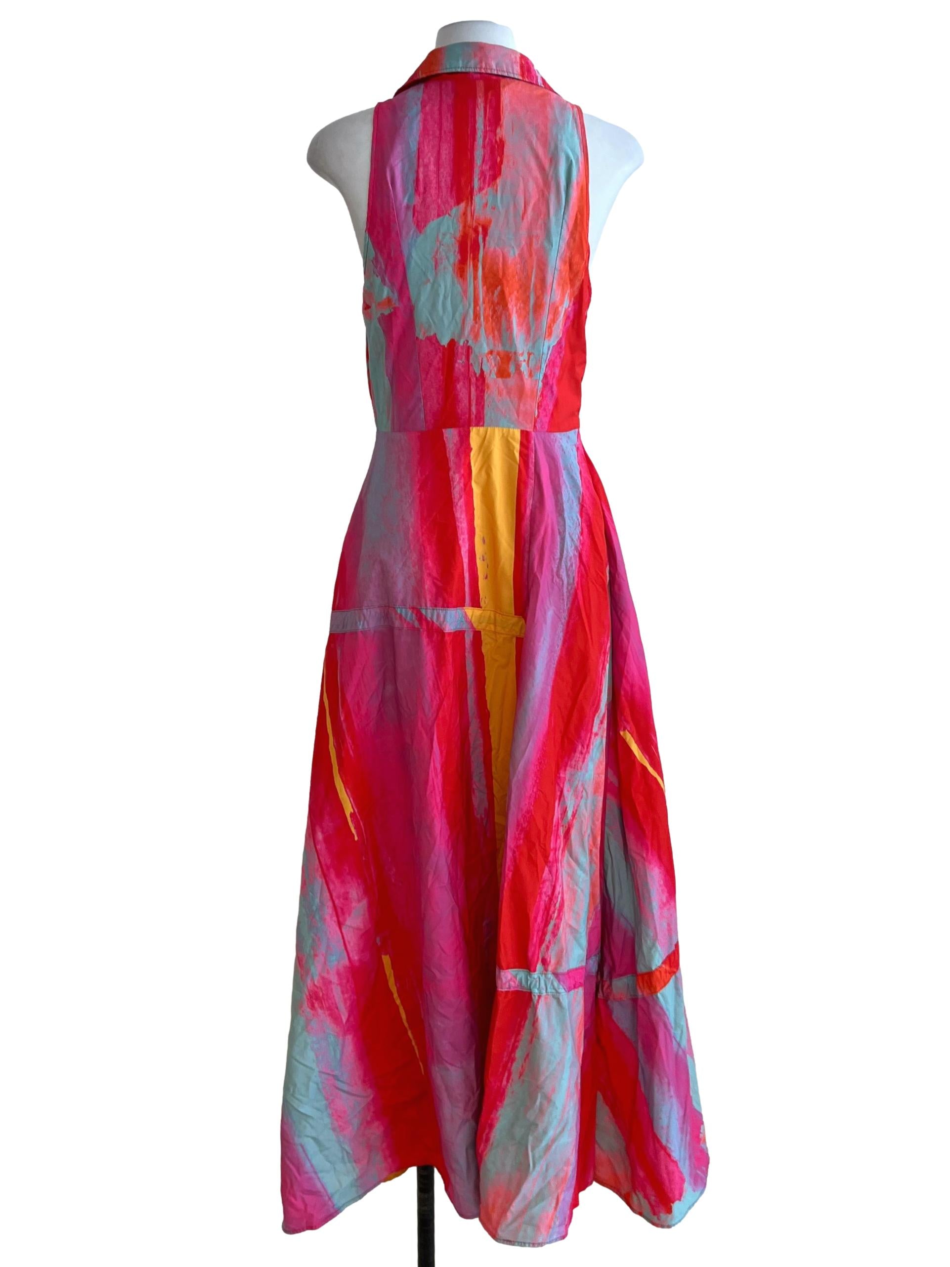 Red Pink Collared Halter Dress