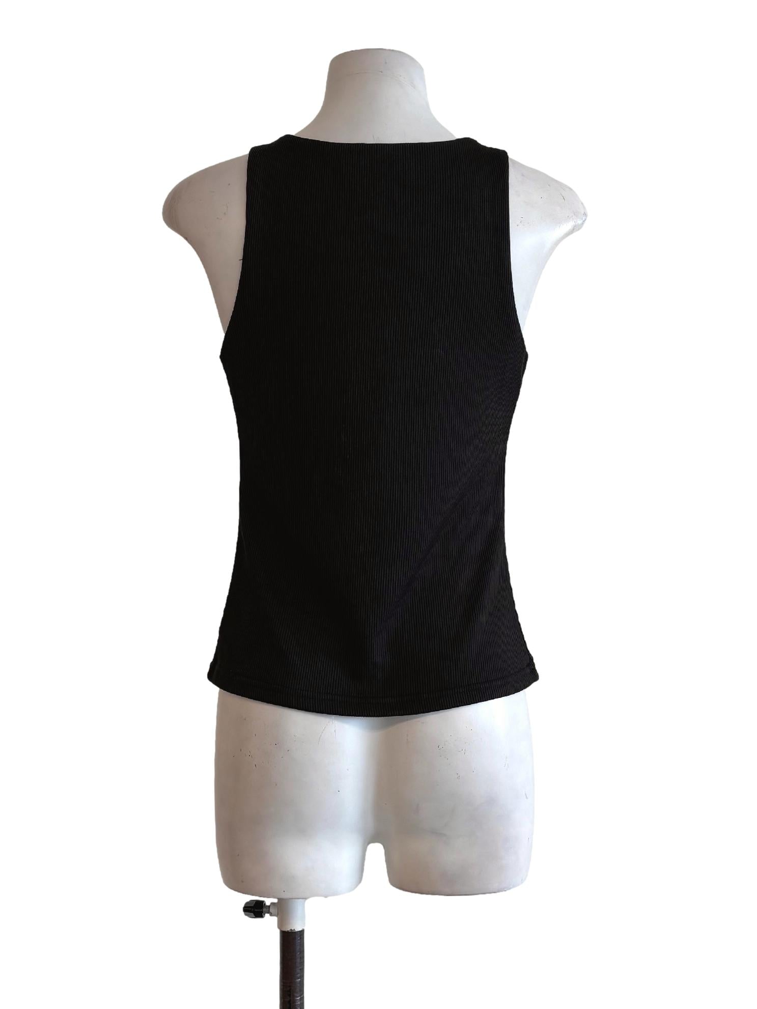 Jet Black Sleeveless Ribbed Top TWL