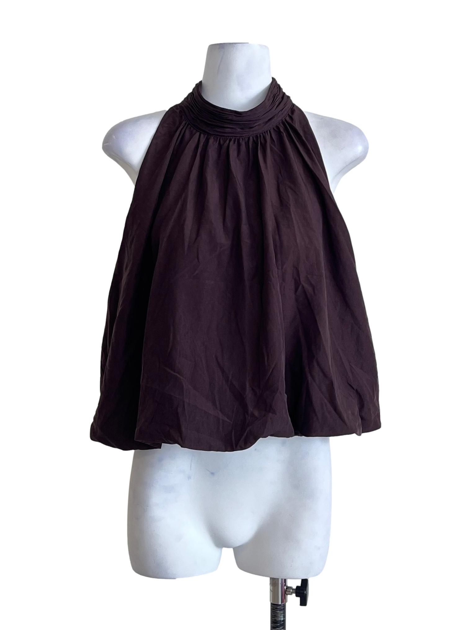 Brunette Brown High Neck Sleeveless Top