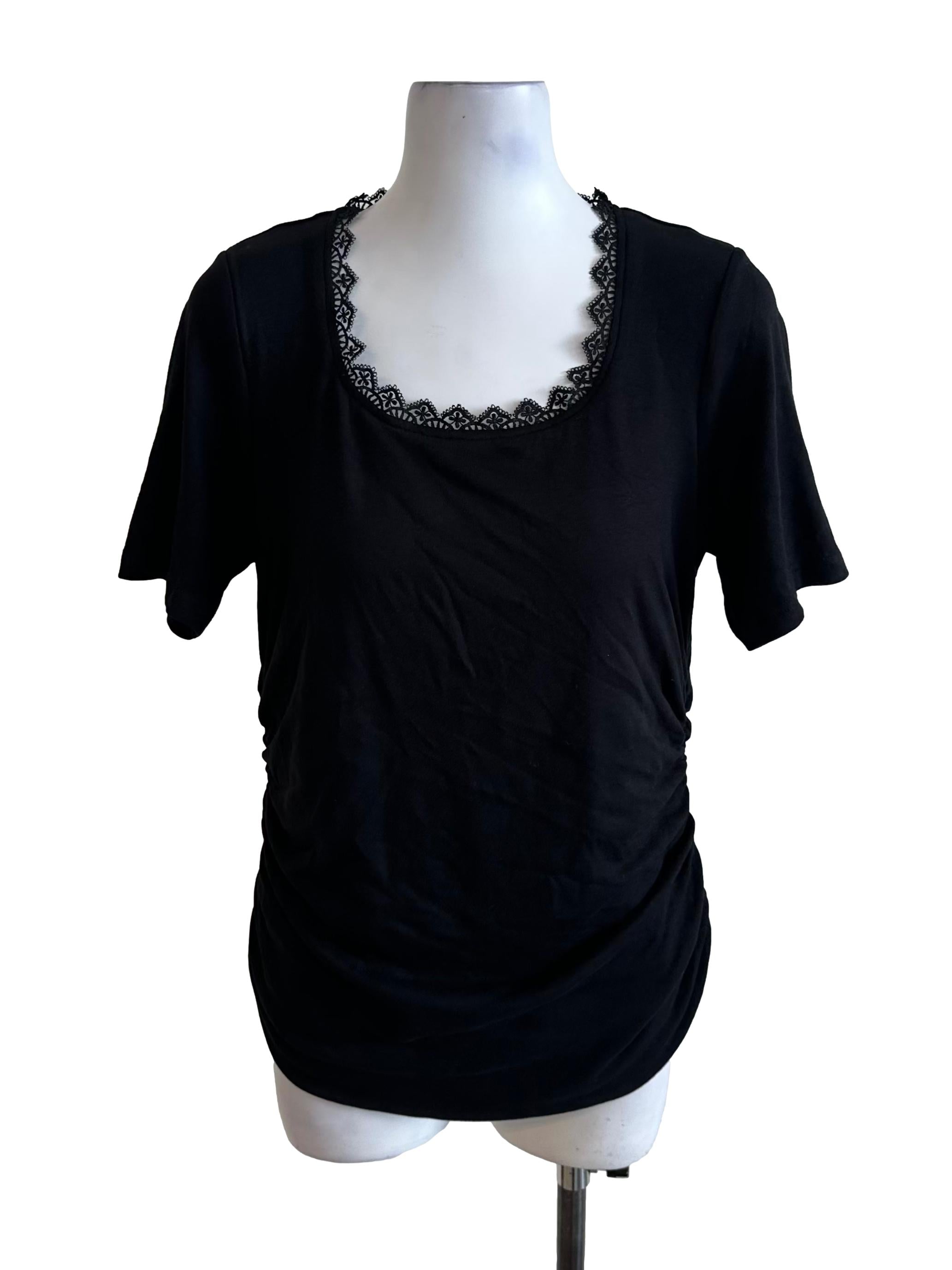 Onyx Black Lace Border Side Ruched Top