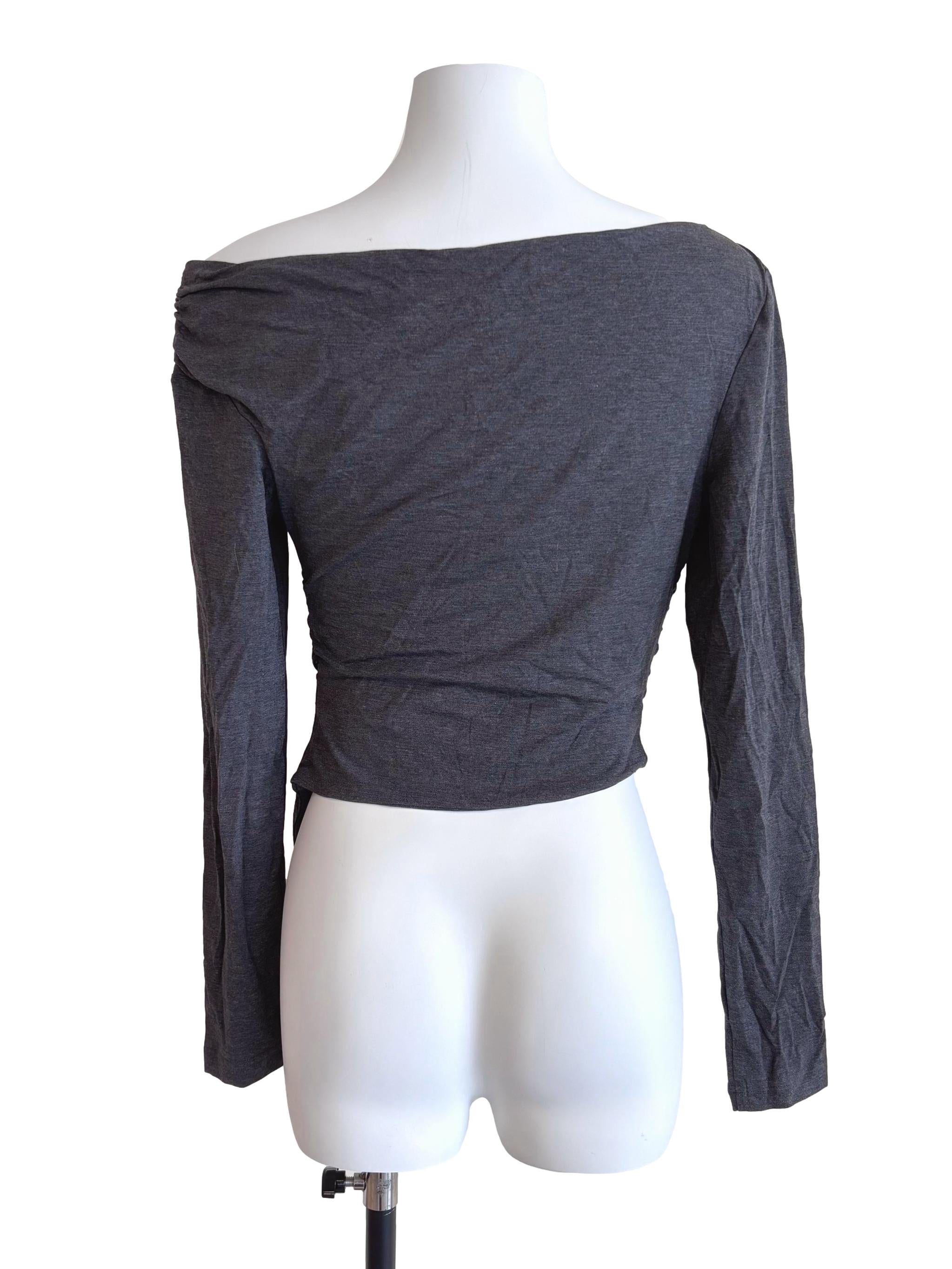 Dark Grey Long Sleeve Asymmetric Top