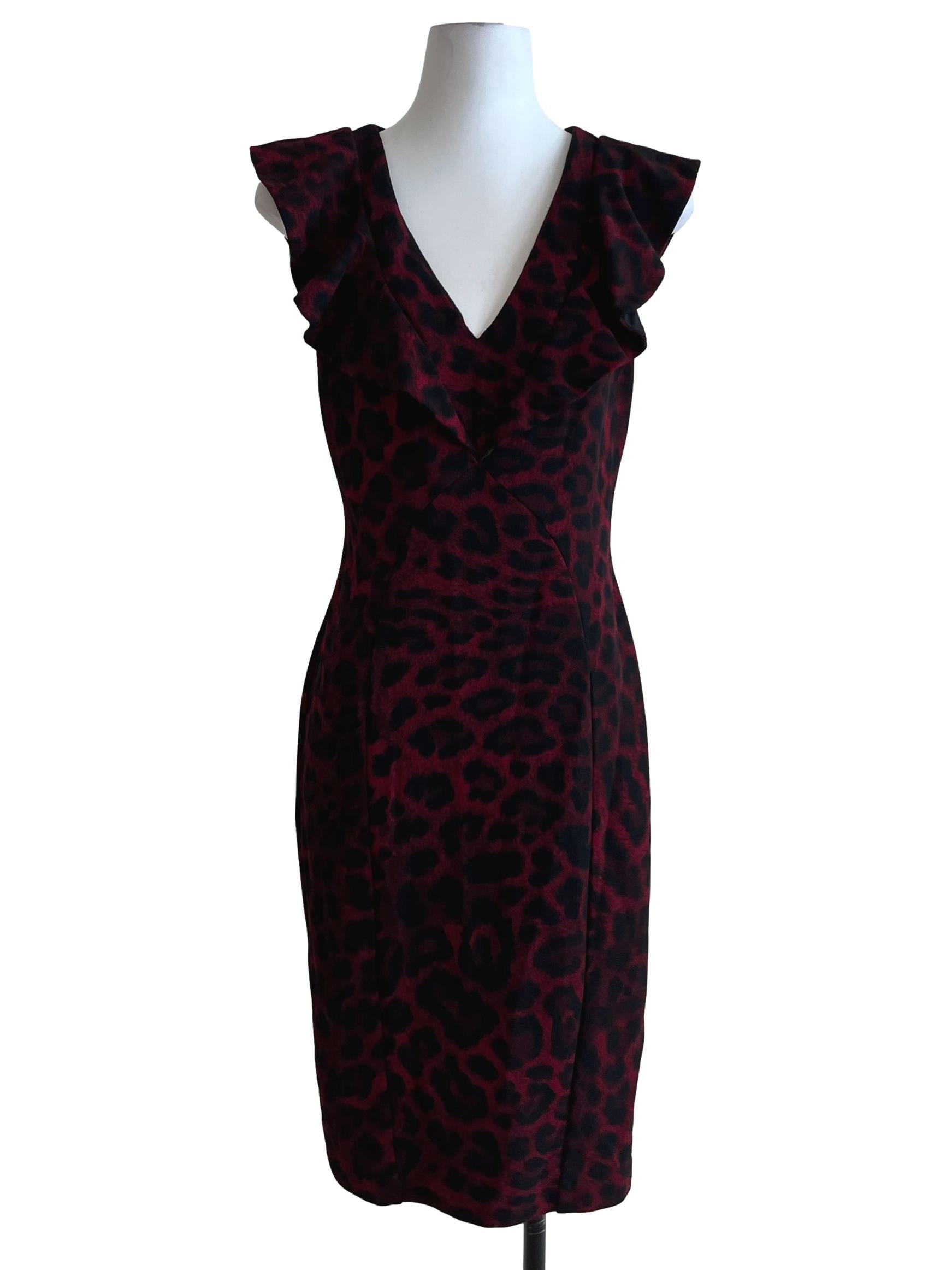 Wine Red Leopard Print Sheath Dress