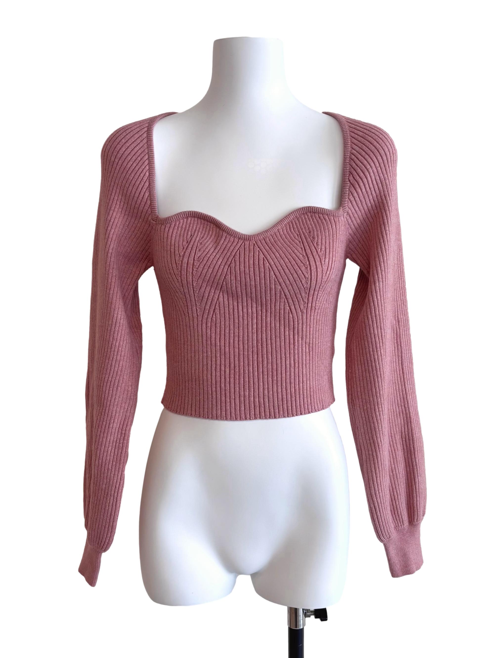 Punch Pink Sweetheart Long Sleeve Knit Top