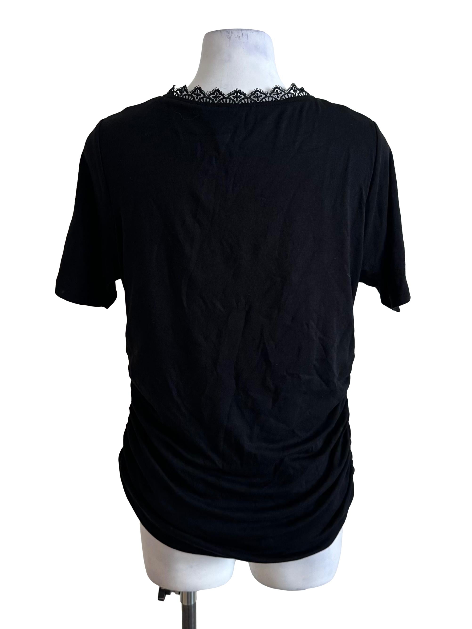 Onyx Black Lace Border Side Ruched Top
