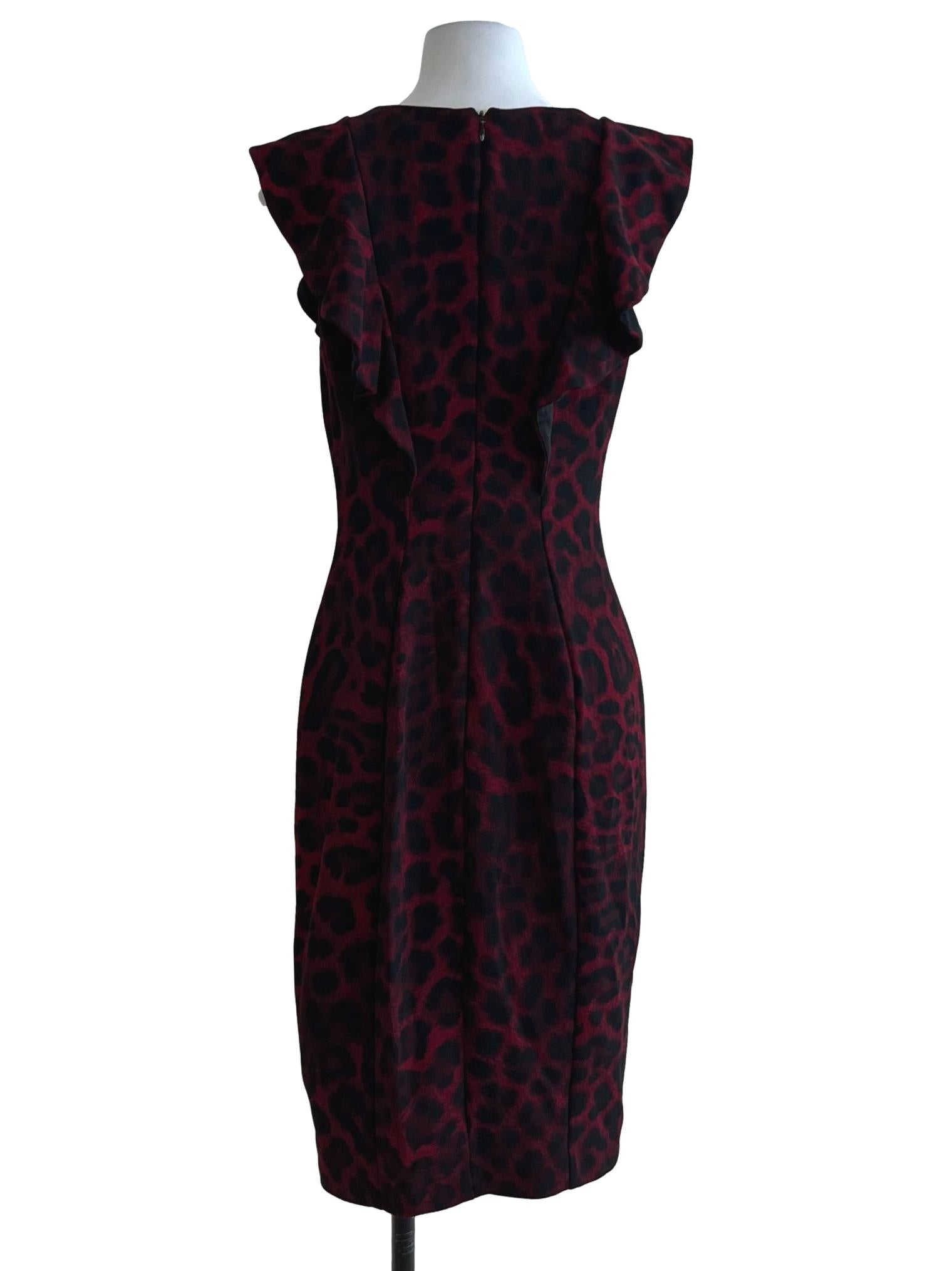 Wine Red Leopard Print Sheath Dress