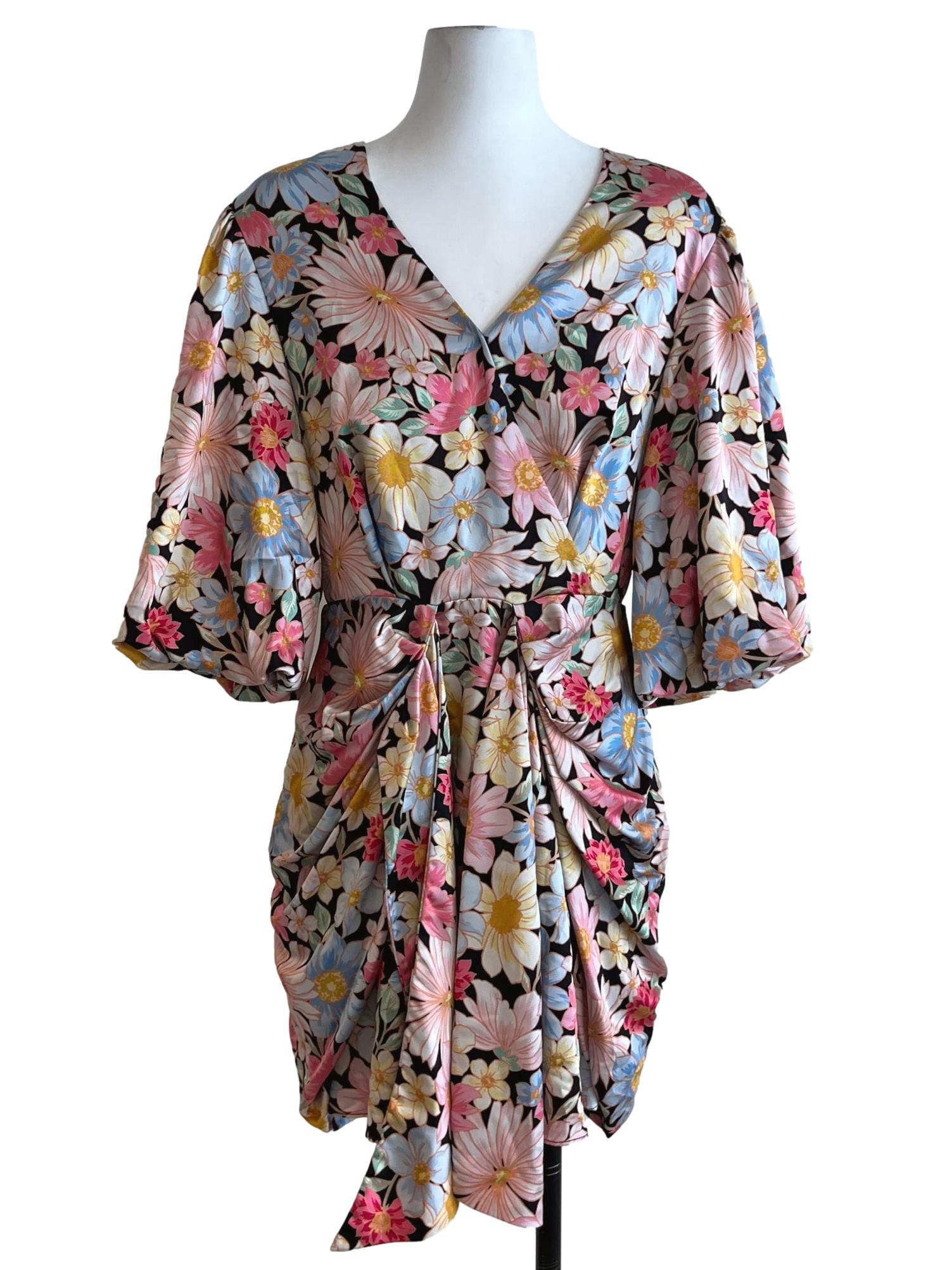 Black Multicolour Floral Empire Dress