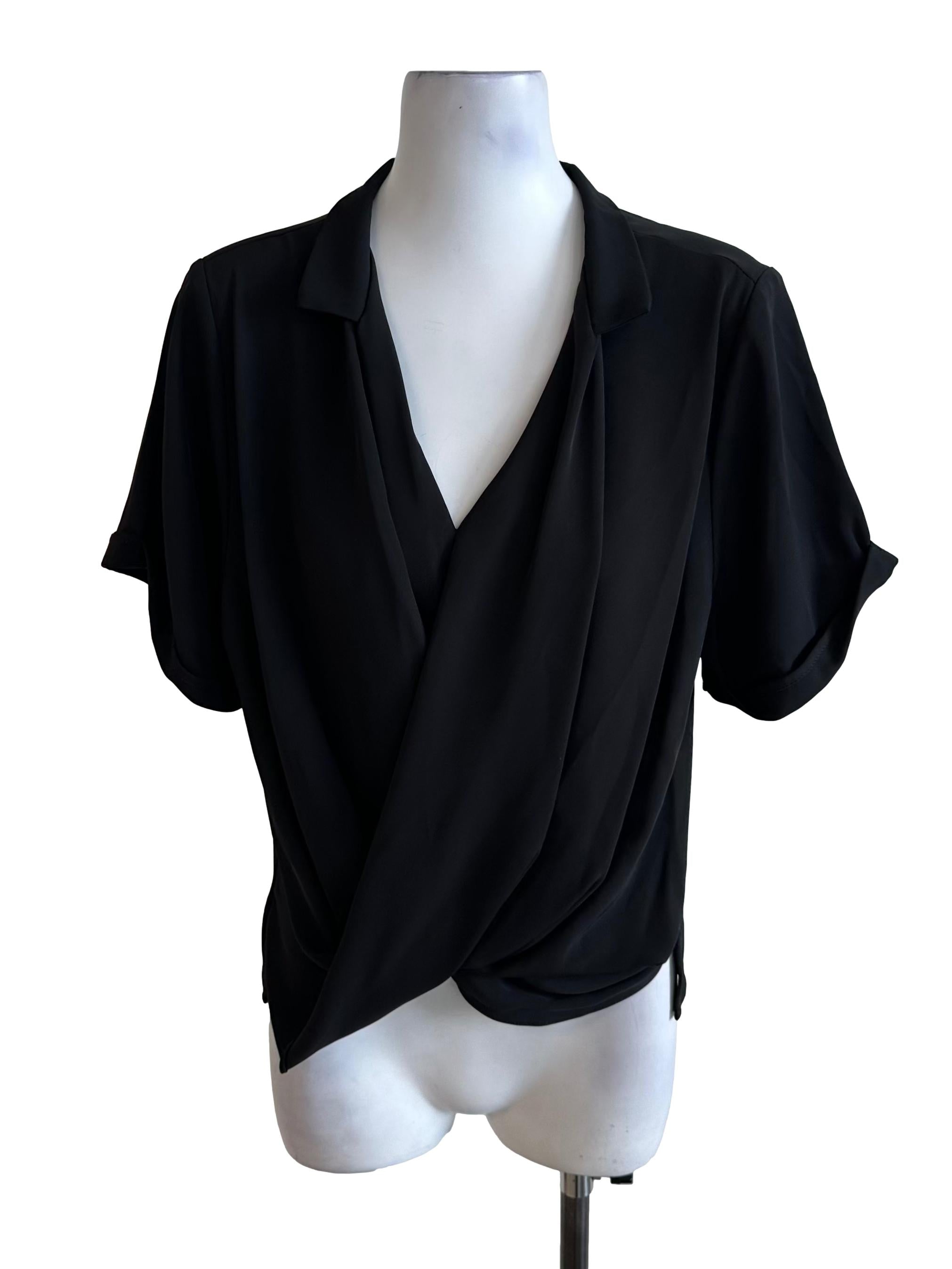 Raven Black Collar Drape Top