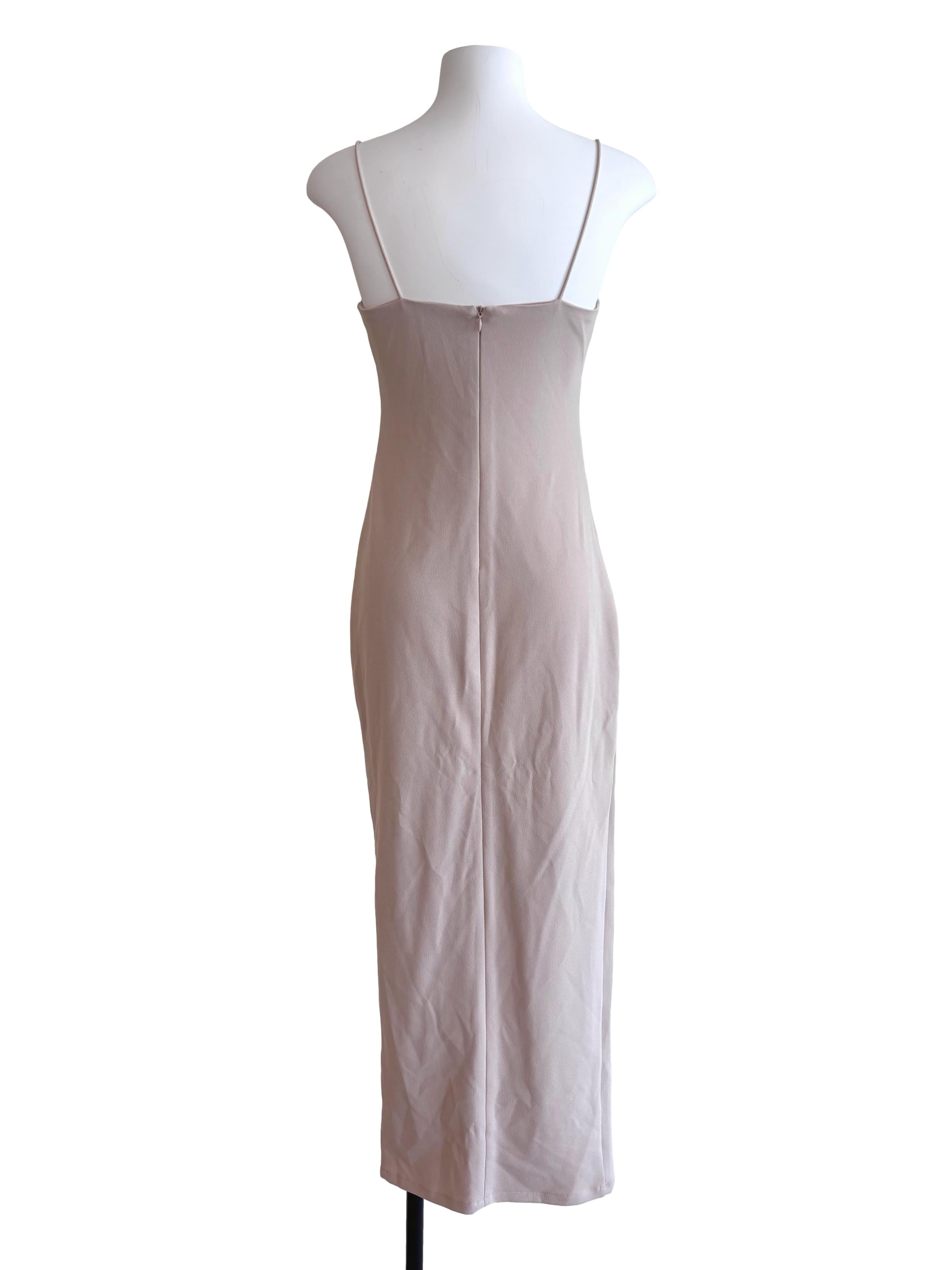 Nude Beige Drape Fitted Dress