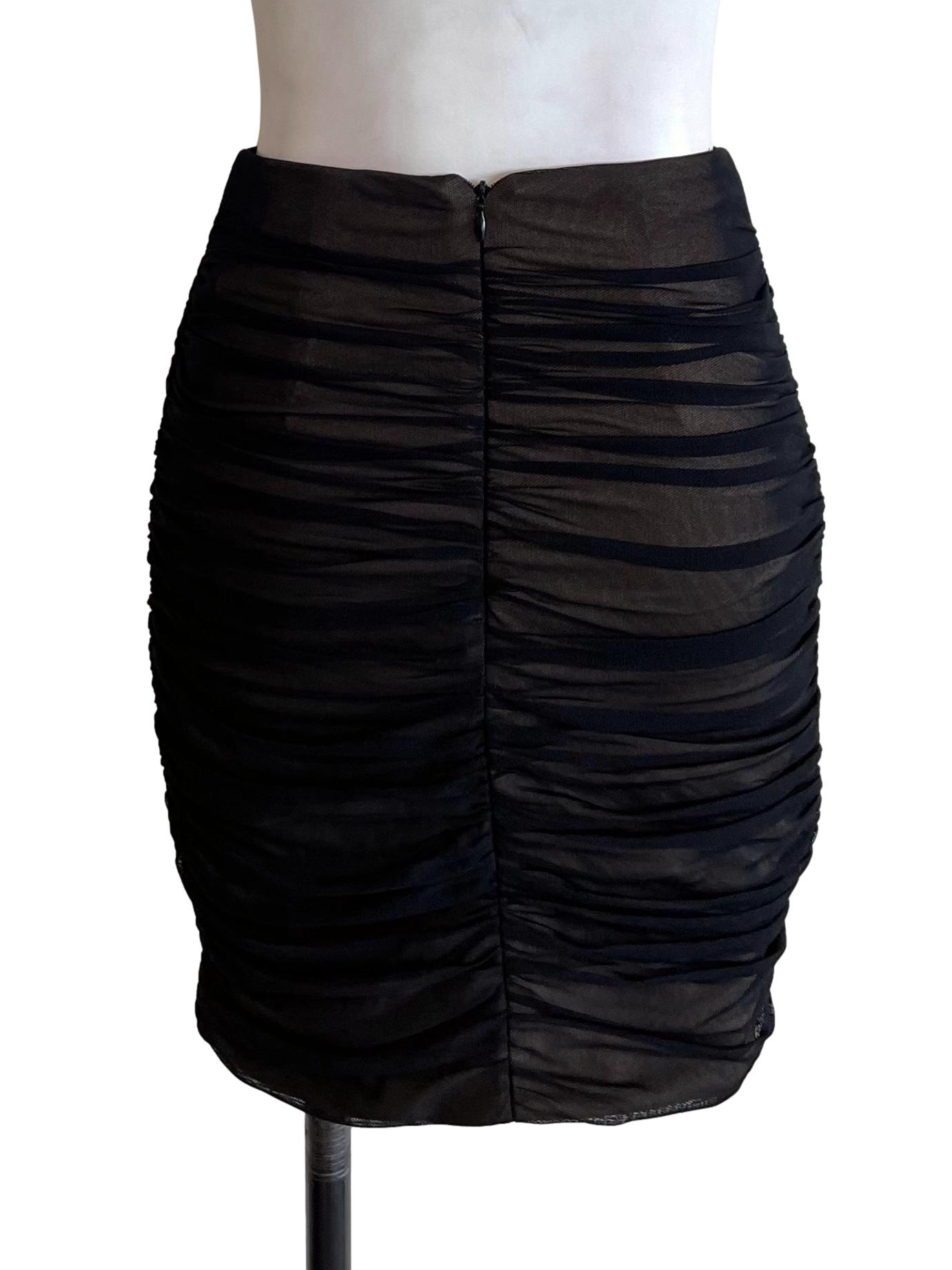 Black Draped Mesh Fit Skirt