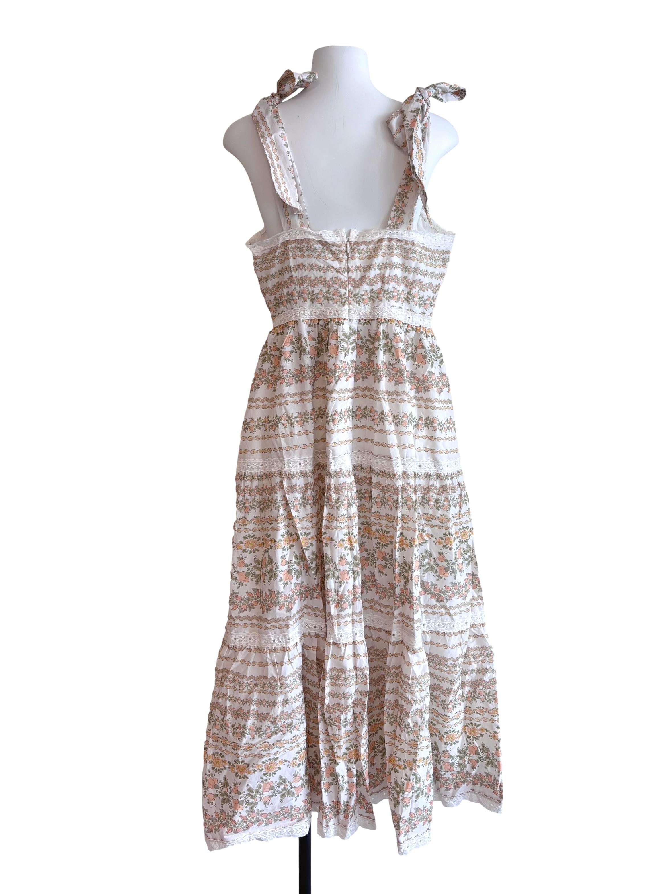 White Floral Prints Lace Tiered Maxi Dress