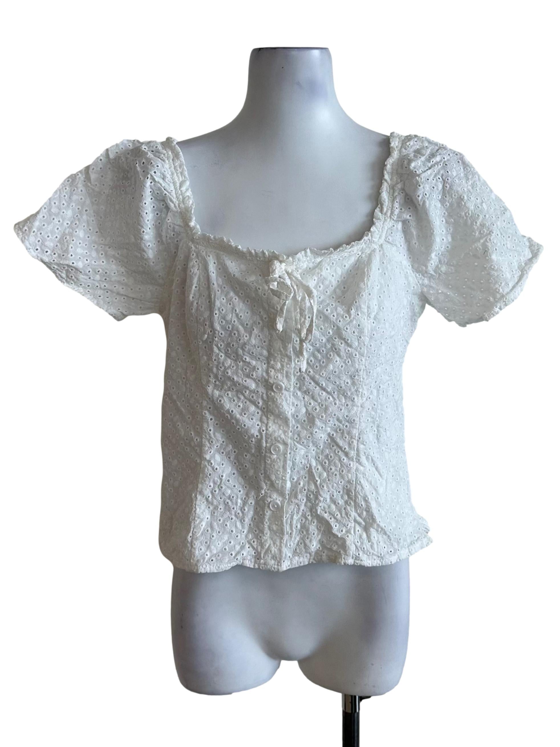 Ivory White Textured Eyelet Embroidery Ribbon Top