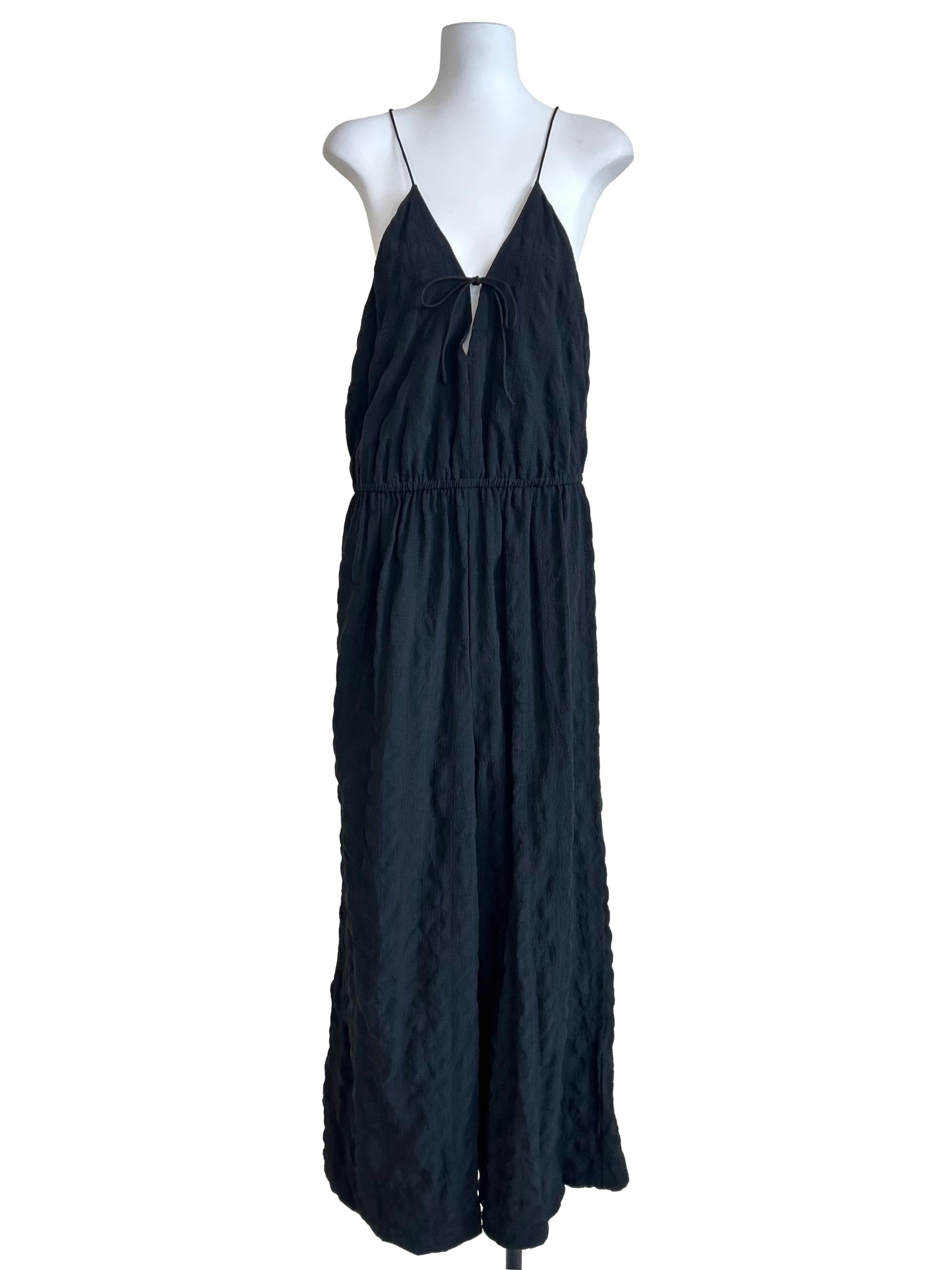 Black Halter Neck Textured Jumpsuit
