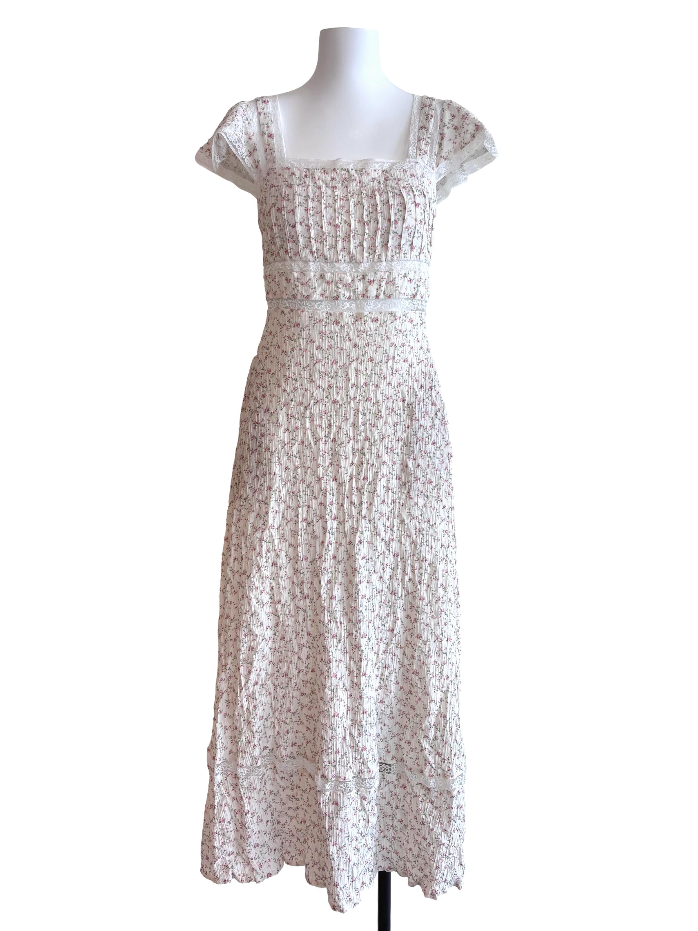 White Floral Lace Hem Detail Maxi Dress
