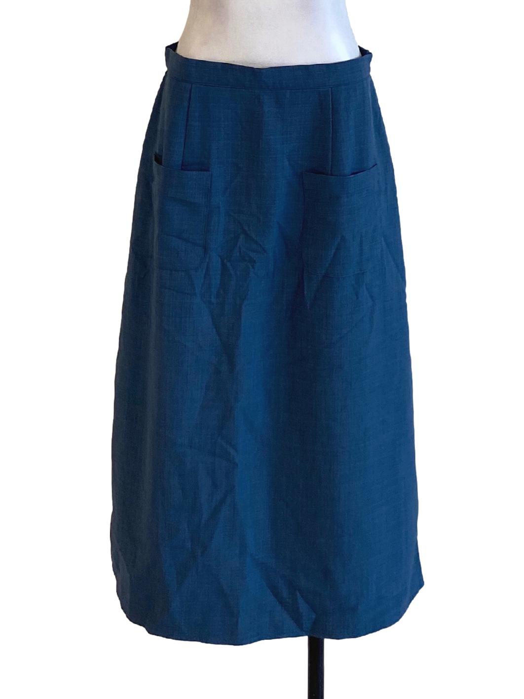 Denim Blue Zip Up Loose Long A-Line Skirt