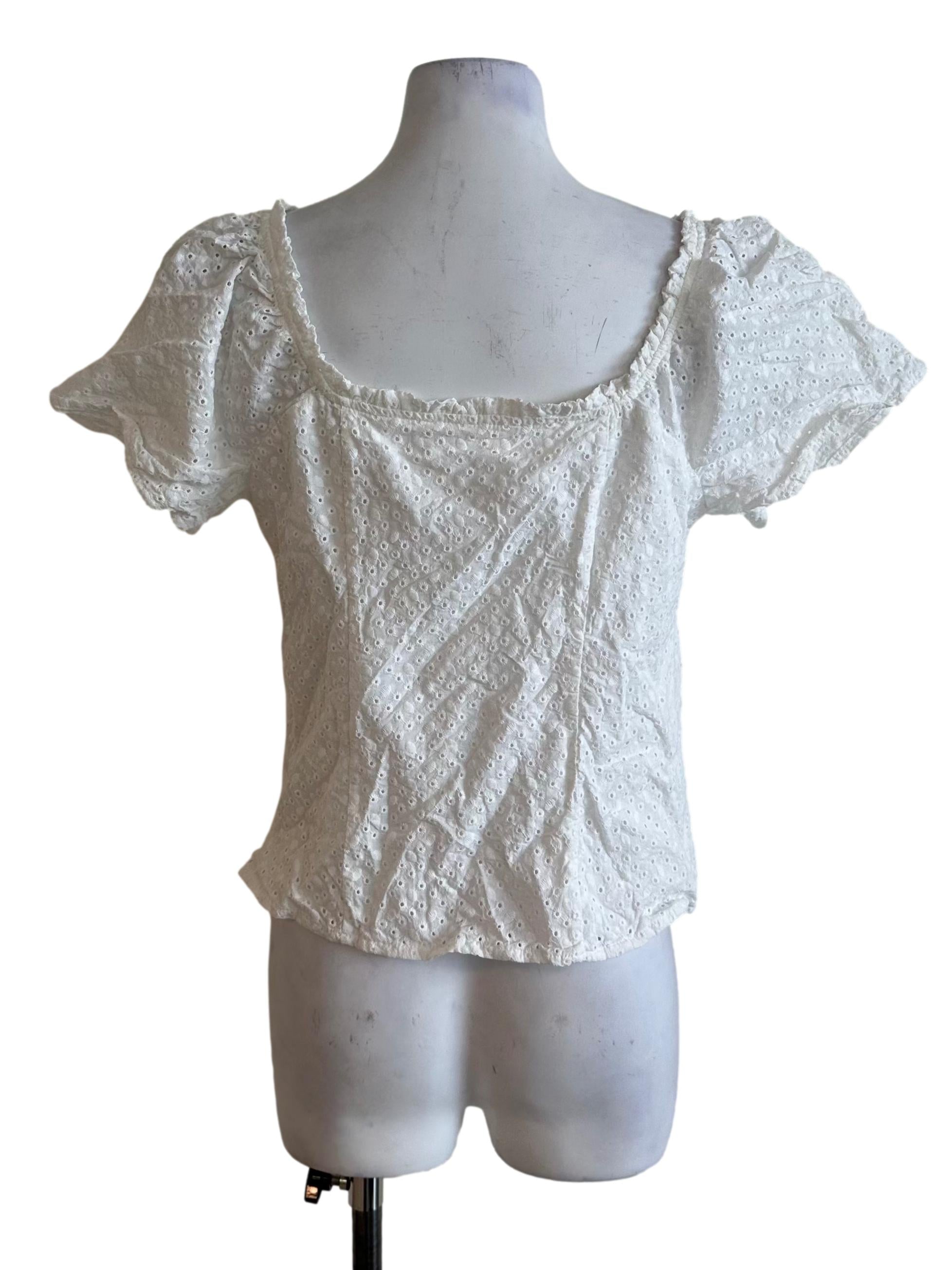 Ivory White Textured Eyelet Embroidery Ribbon Top