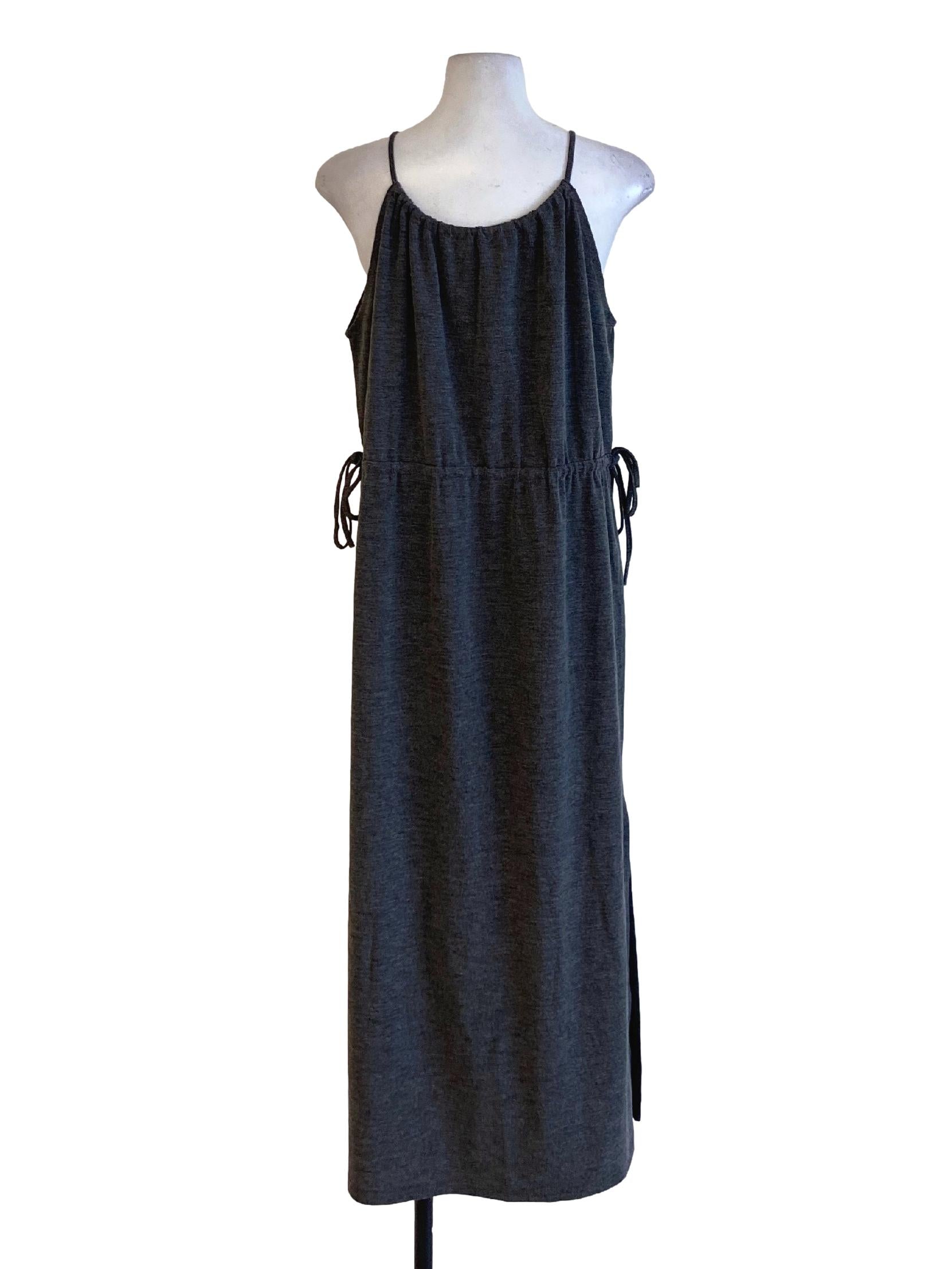 Pebble Grey Scoop Neck Tie Sides Slip Dress TTR