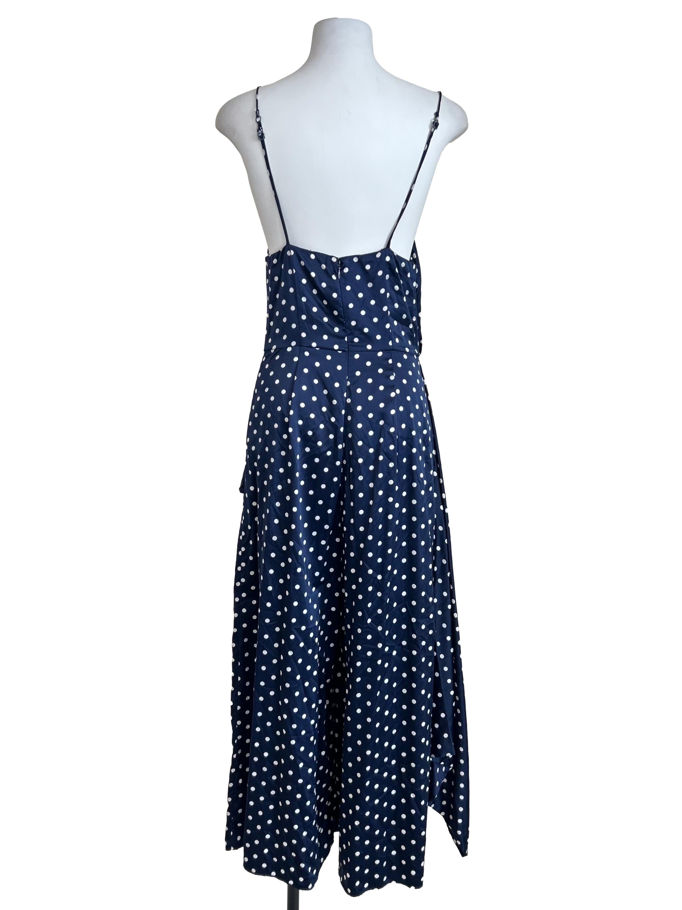 Navy Blue Polka Dot Draped Dress
