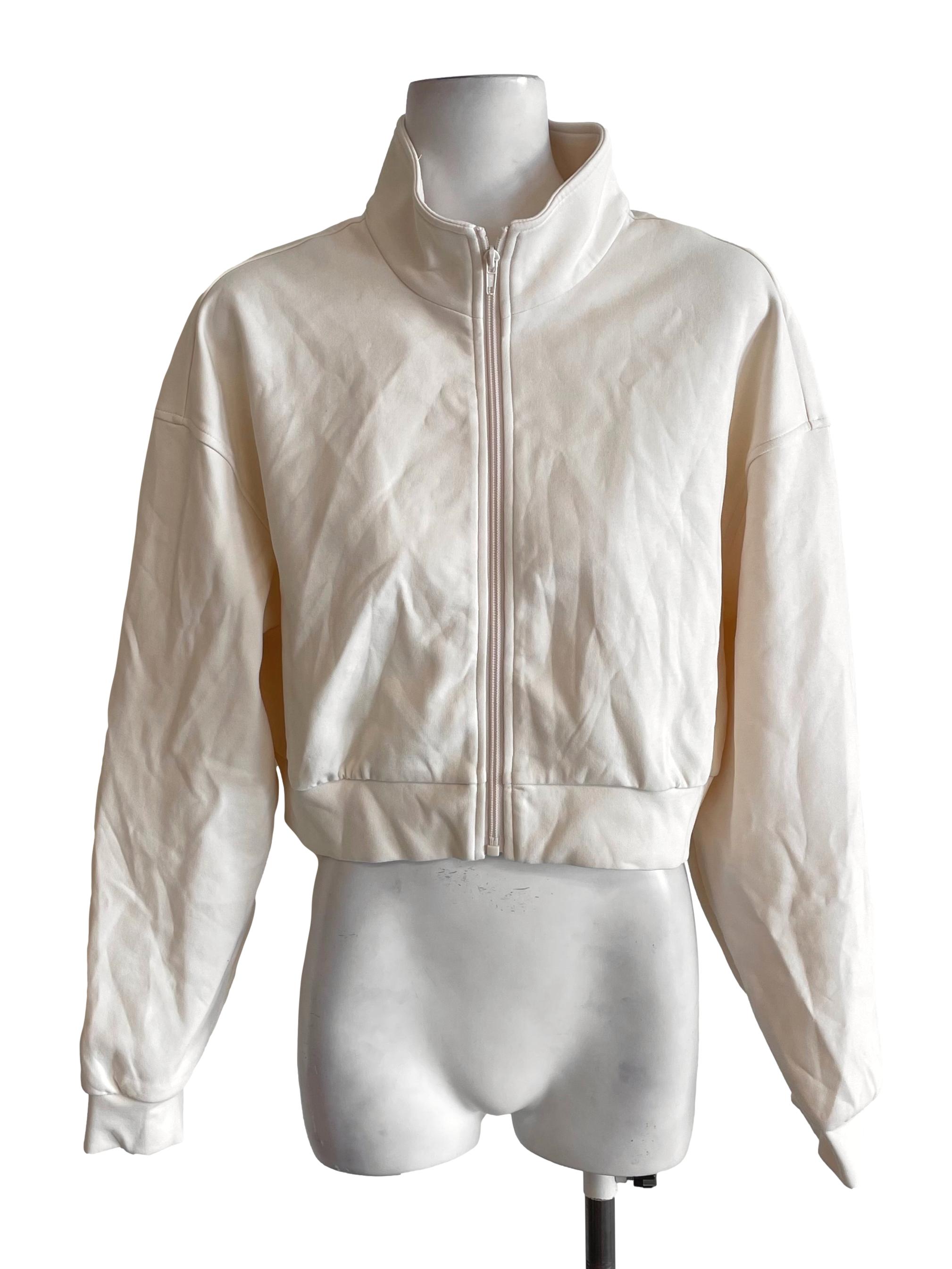 Off White High Neck Zip Up Short Jacket