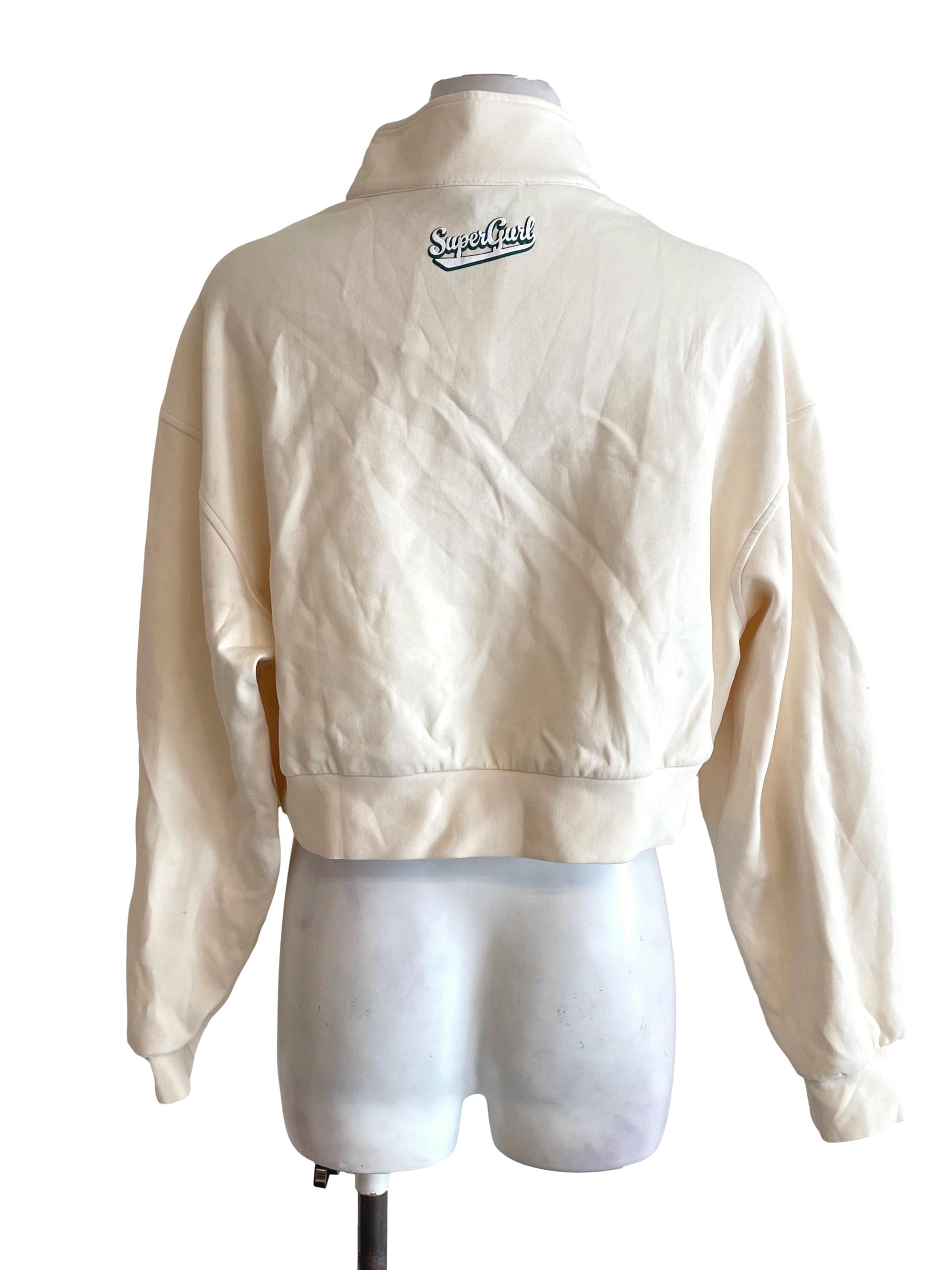 Off White High Neck Zip Up Short Jacket