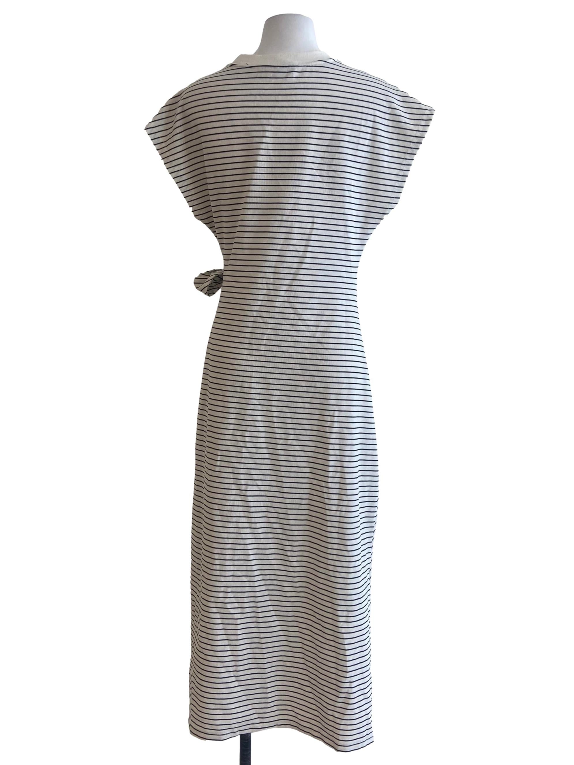 White Stripes Side Tie Slit Dress