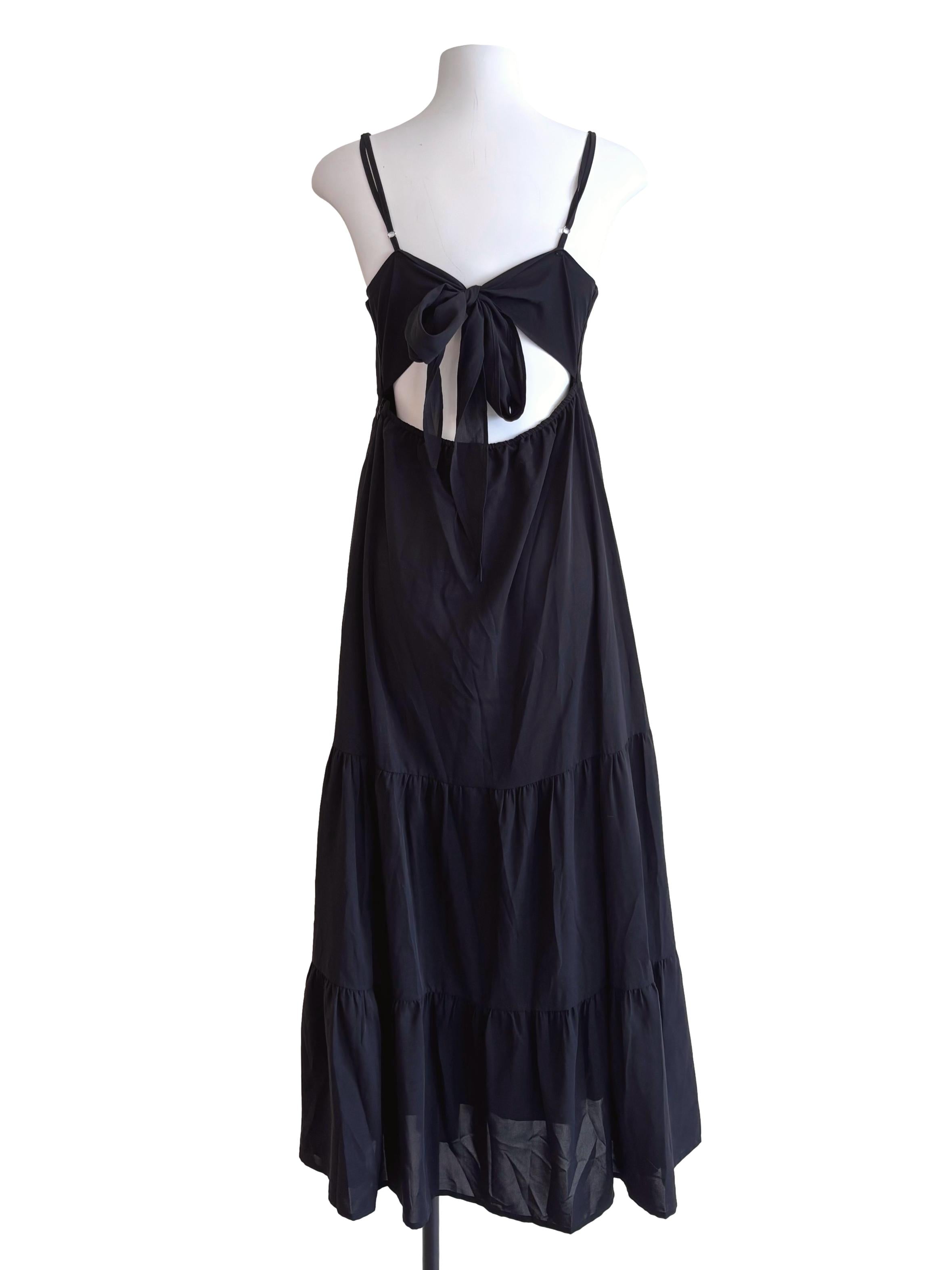 Black Tie Back Tiered Dress