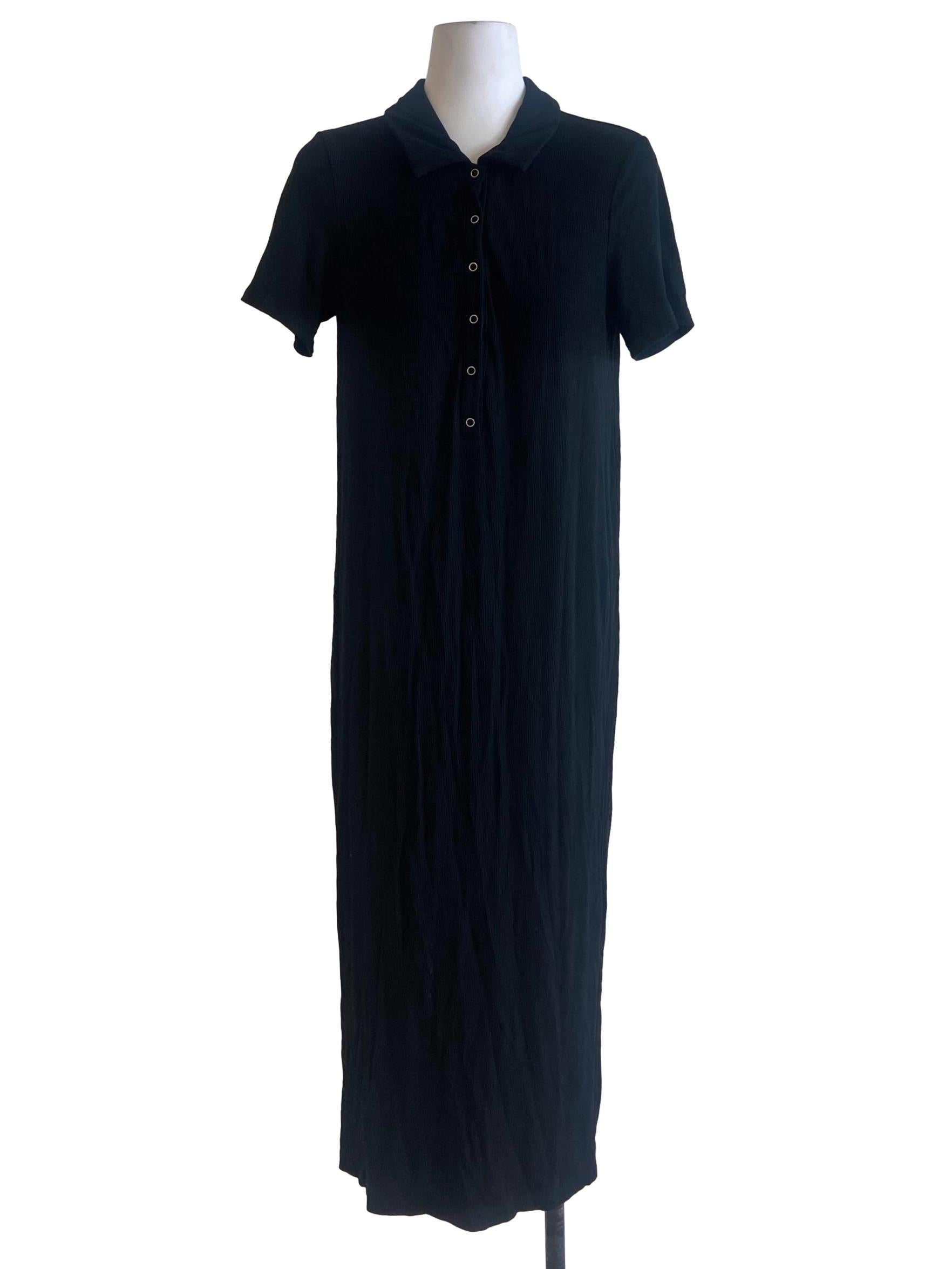 Black Half Button Pencil Stripe Dress