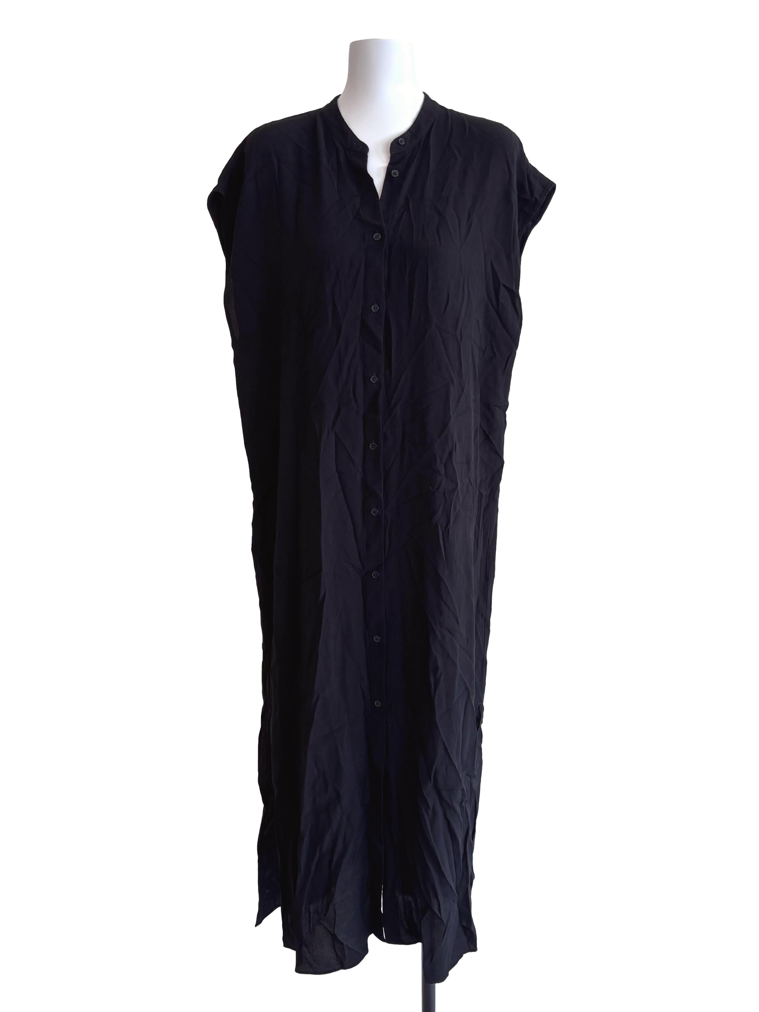 Black Button Front Sleeveless Dress