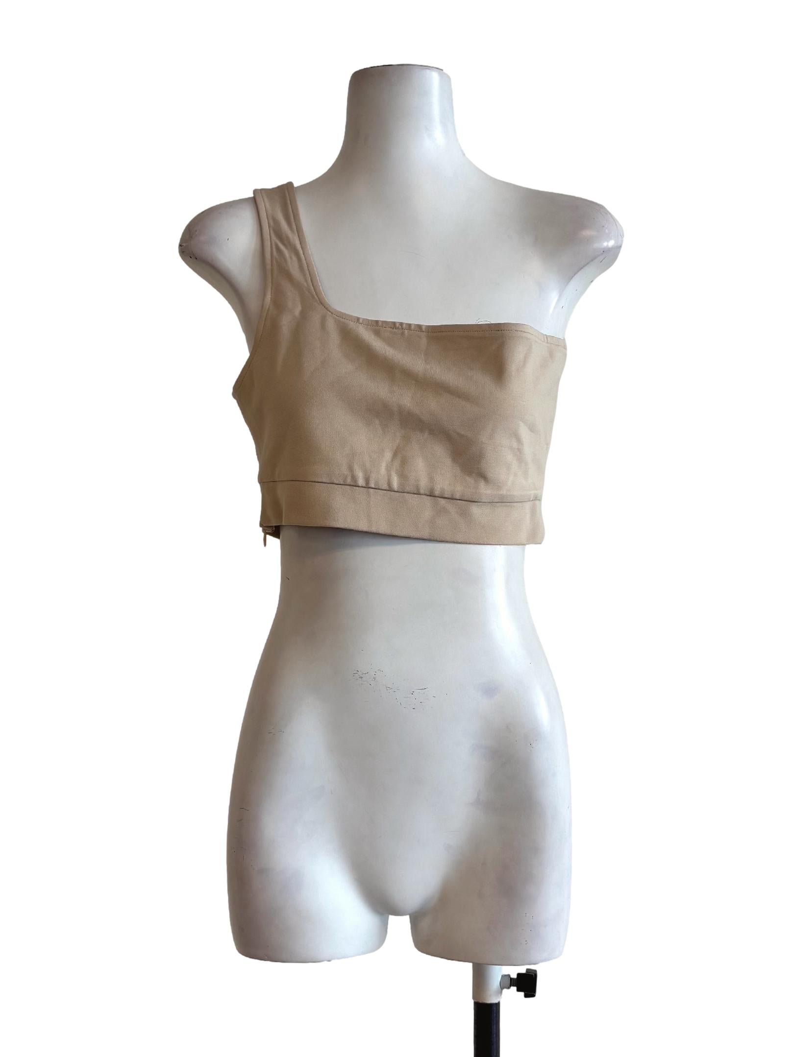 Wheat Beige One Shoulder Cropped Top YHF