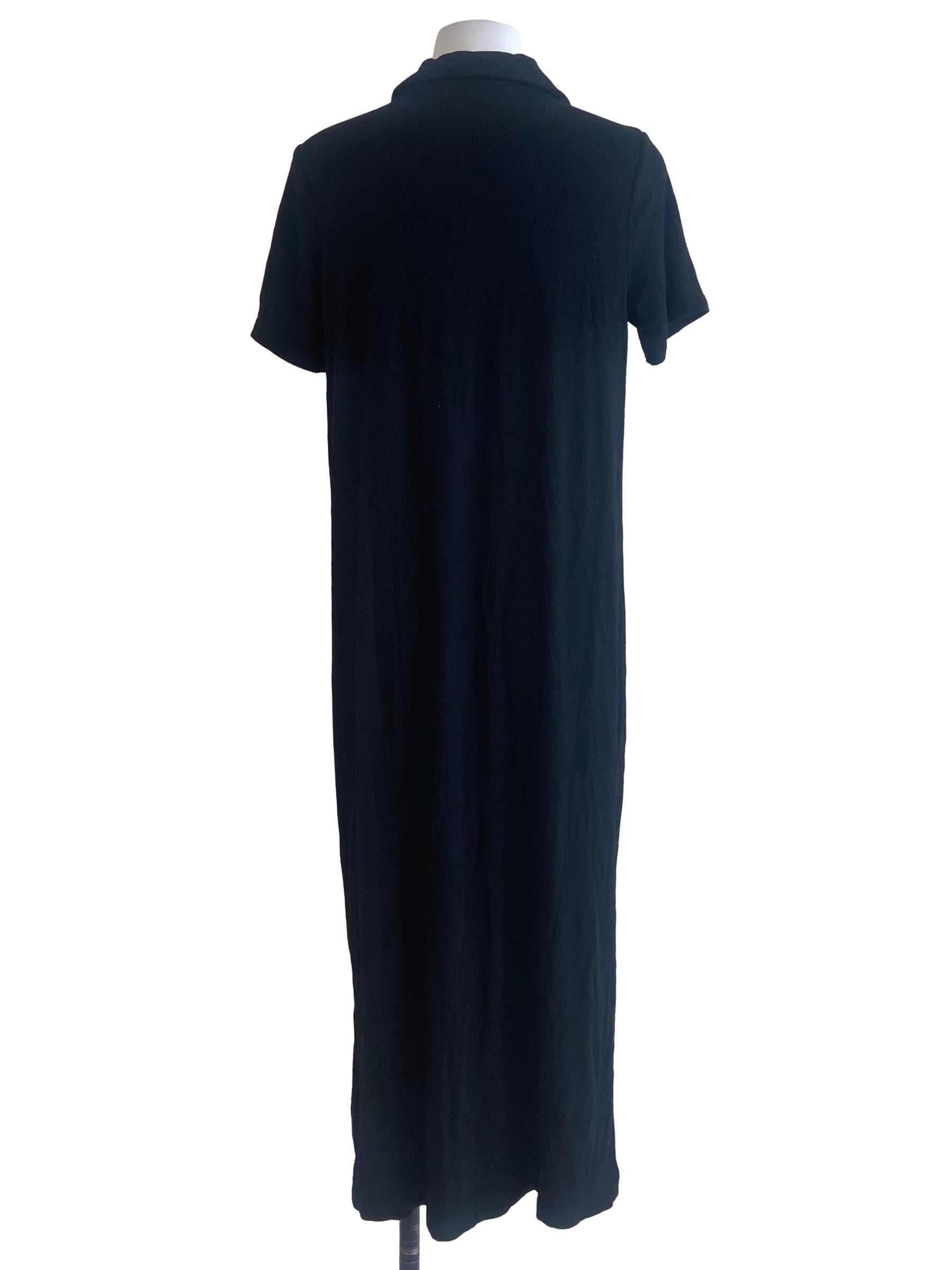 Black Half Button Pencil Stripe Dress