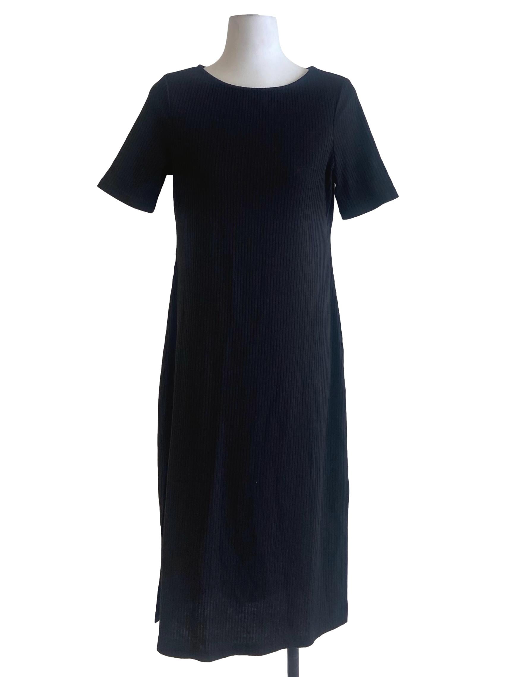 Black Pencil Stripe Slit Dress