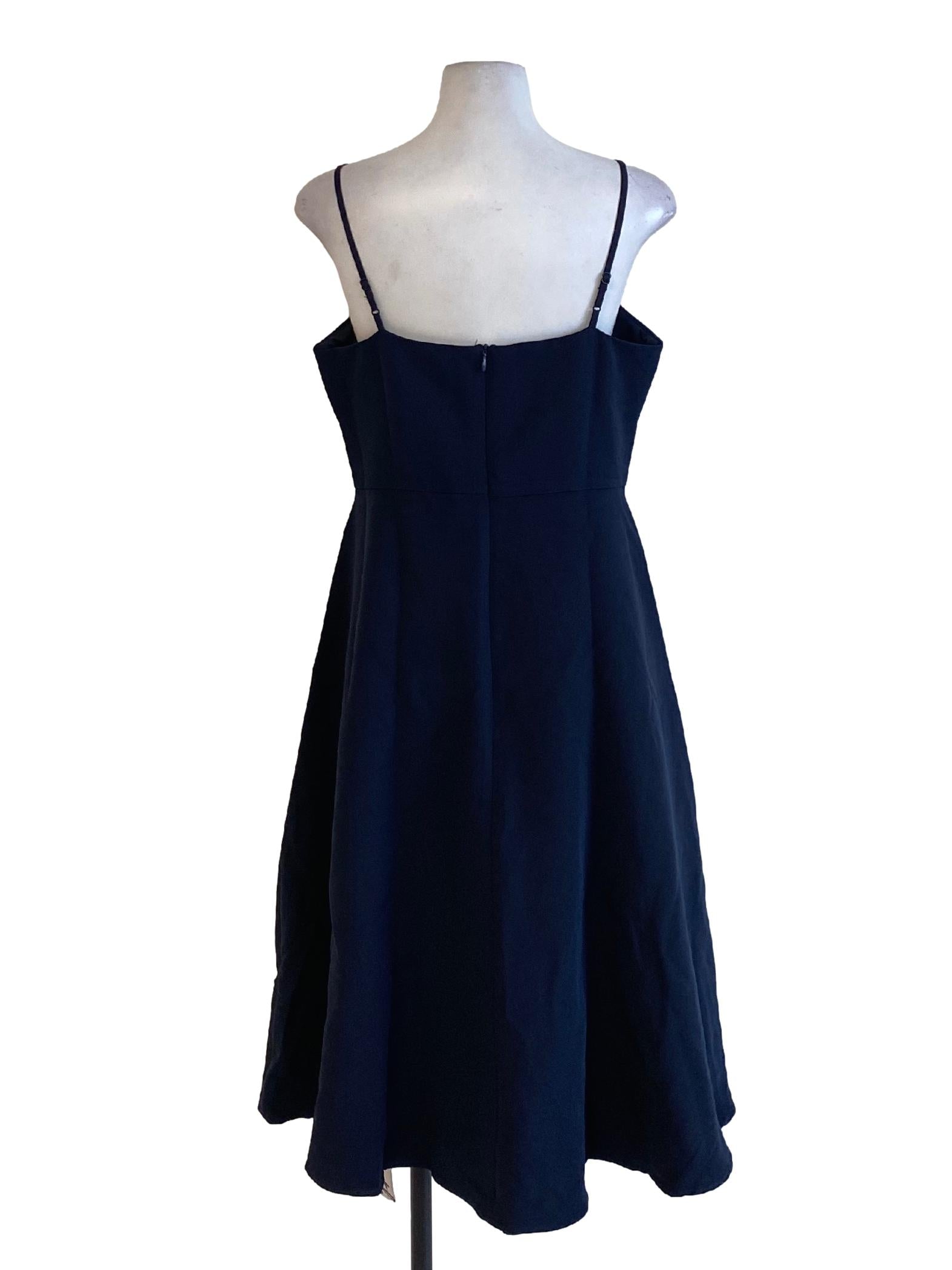 Midnight Blue Square Neck Spaghetti Strap A-Line Dress