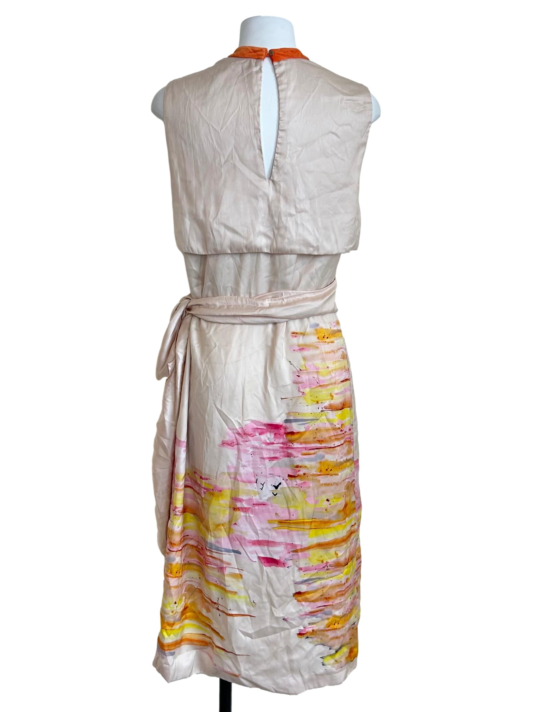 Beige & Pink Abstract Painterly Shift Dress