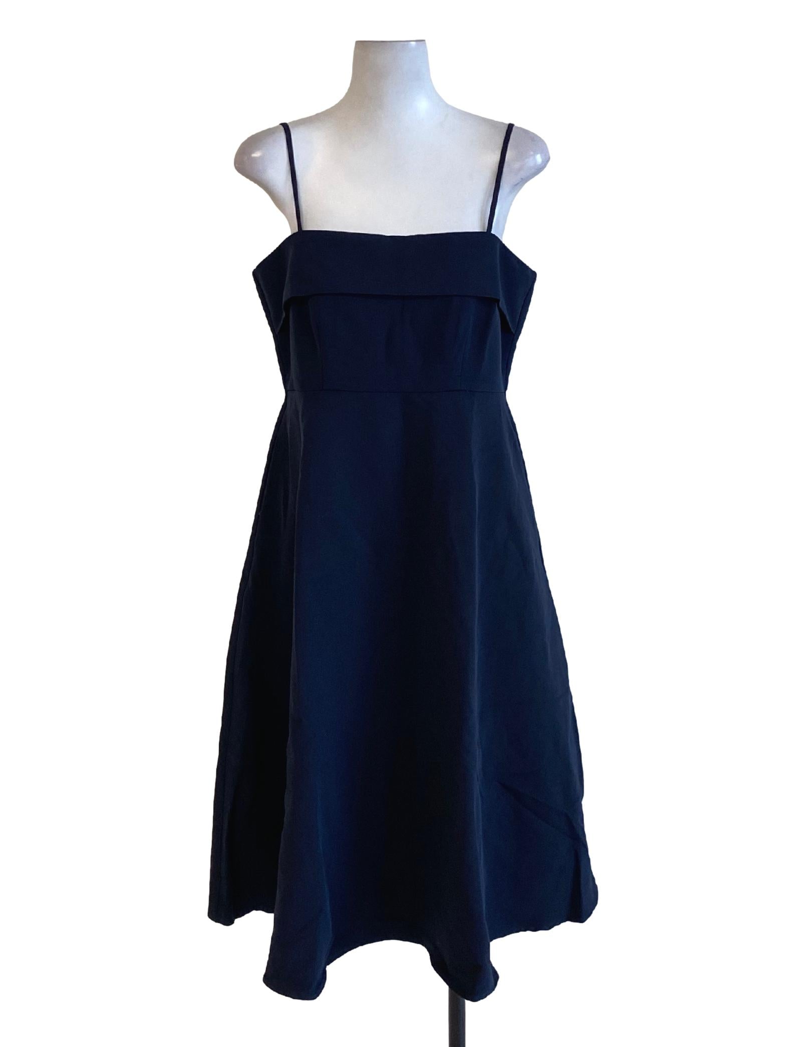 Midnight Blue Square Neck Spaghetti Strap A-Line Dress