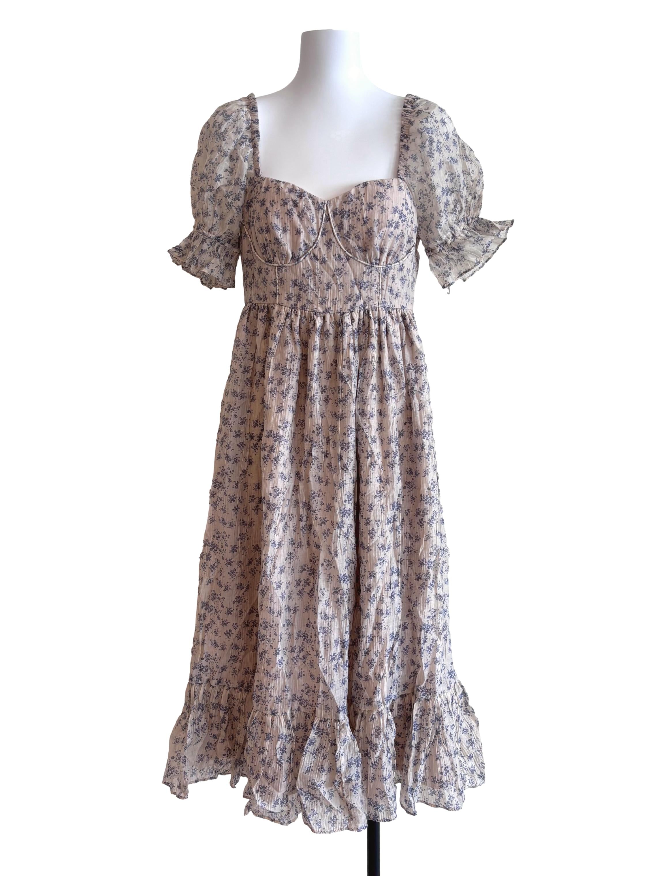 Light Brown Floral Puff Sleeve Dress
