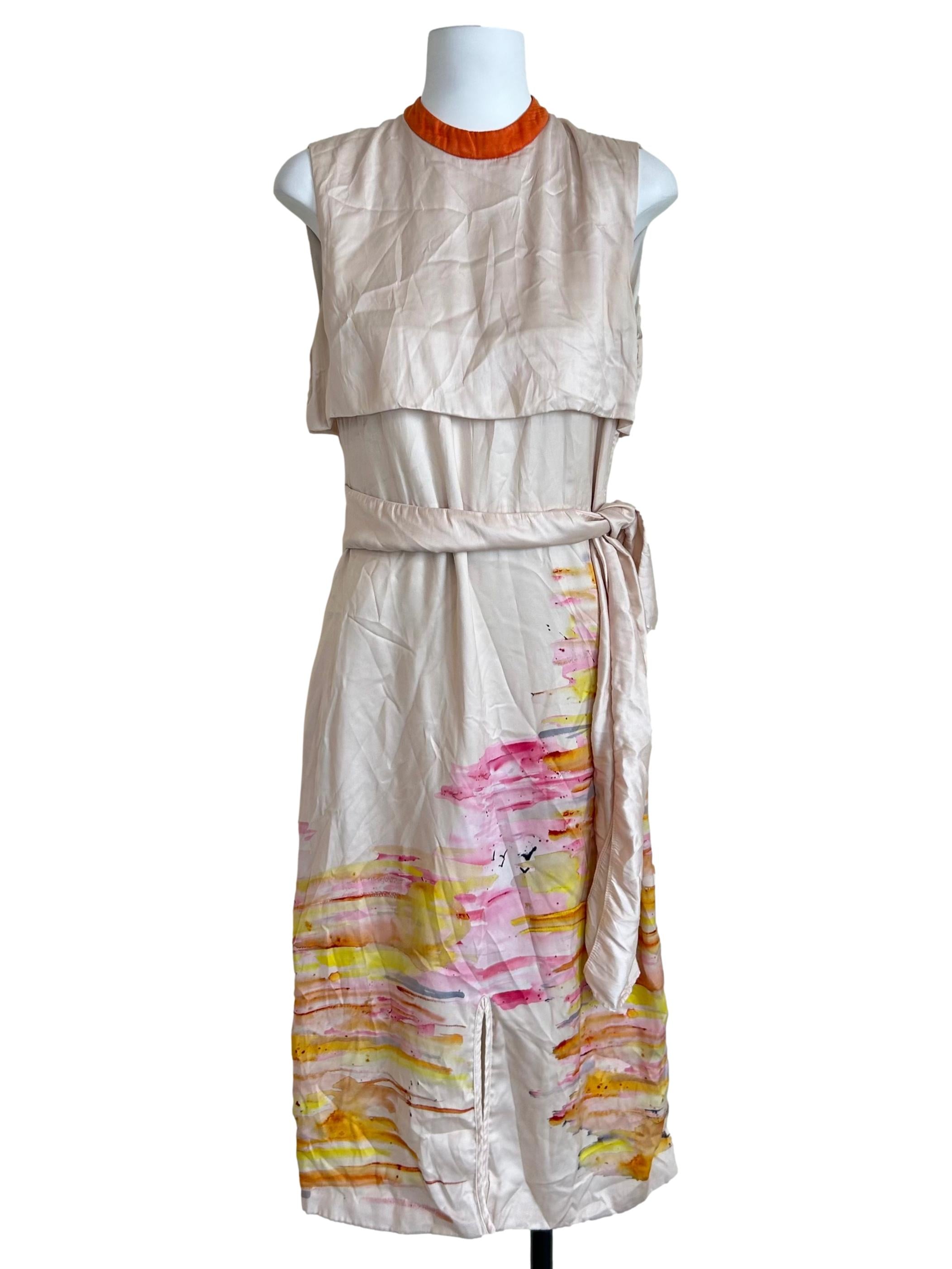 Beige & Pink Abstract Painterly Shift Dress