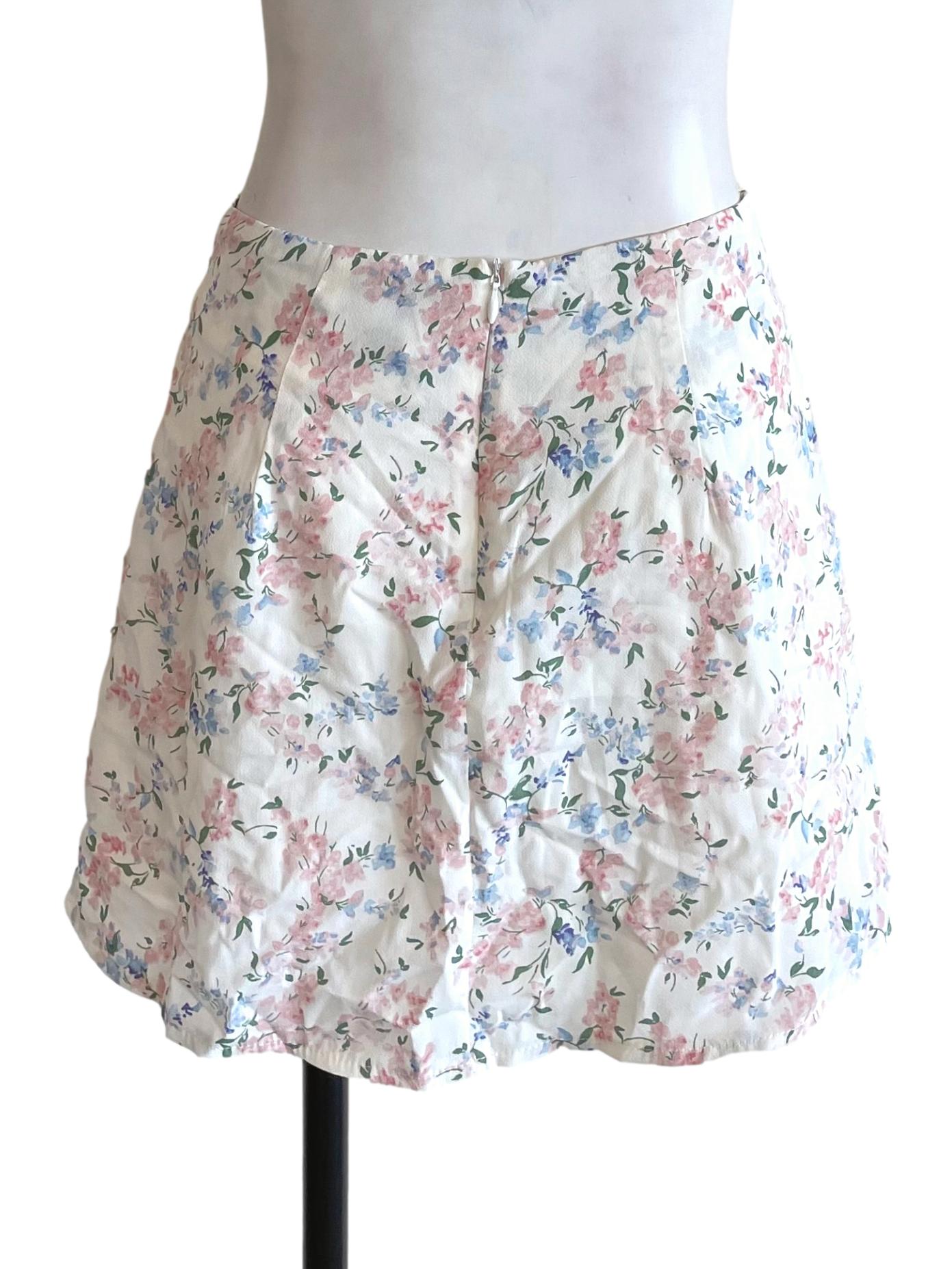 Pearl White Floral A-Line Skirt