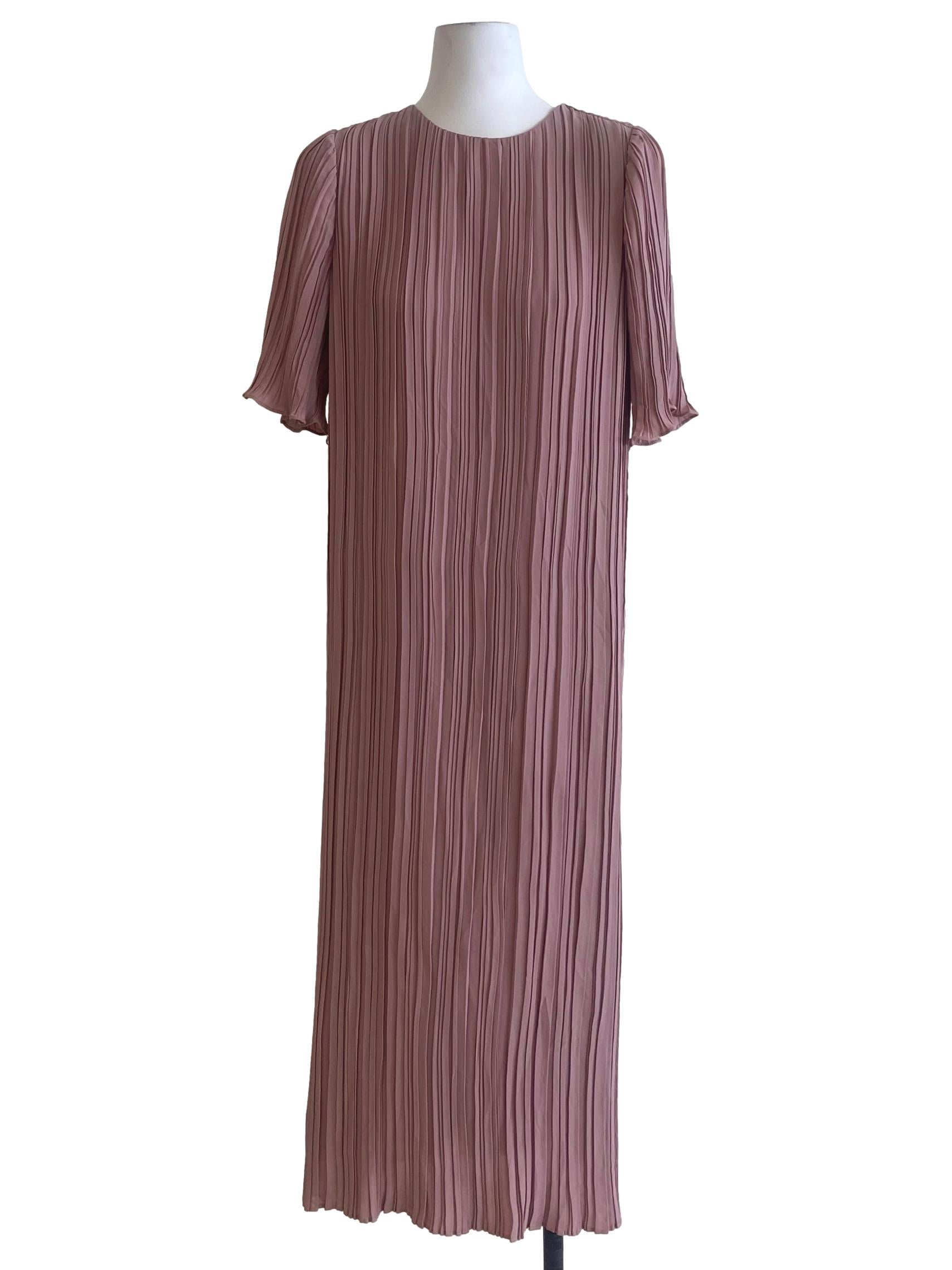 Rose Pink Pleated Maxi Dress