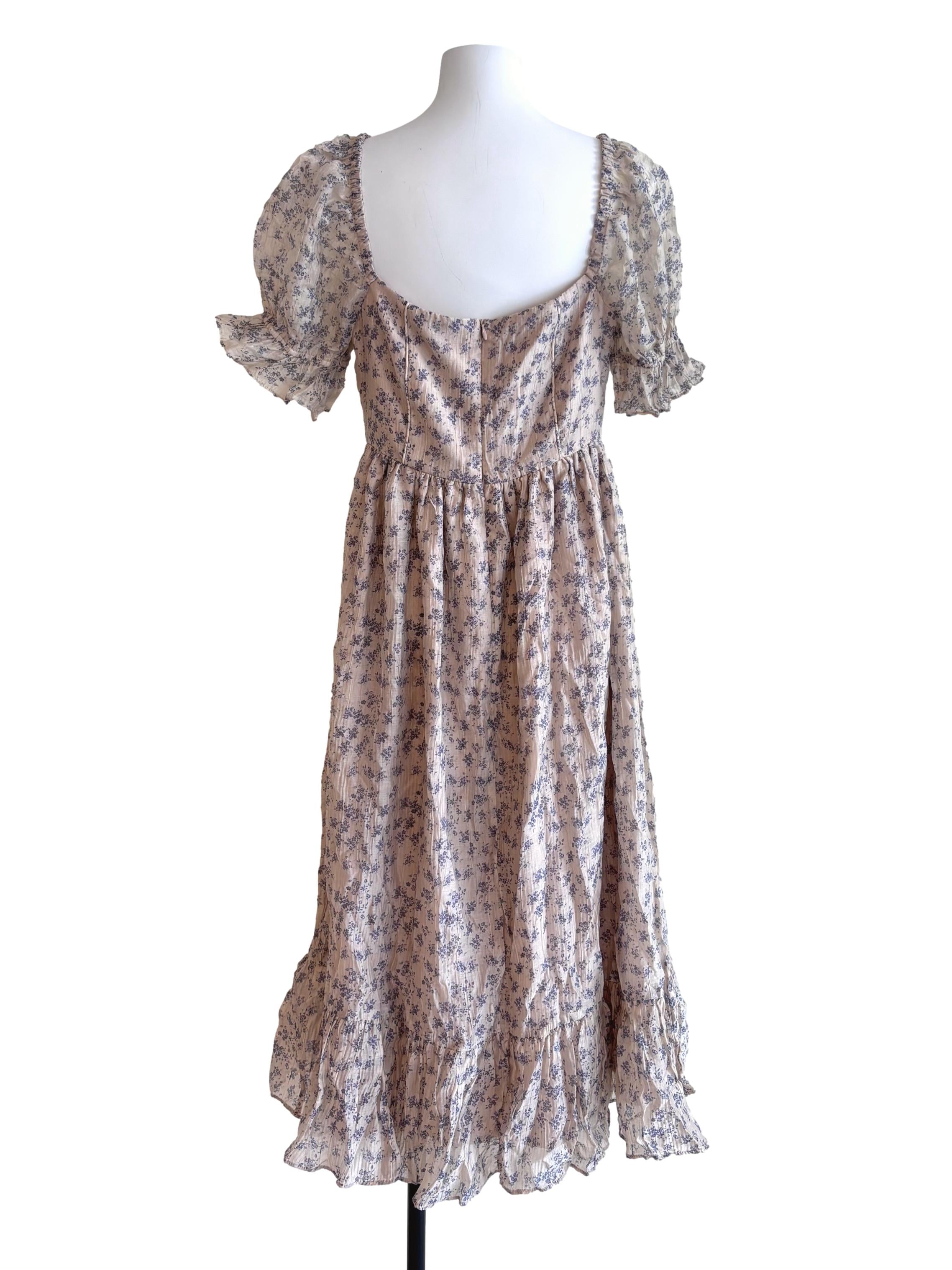 Light Brown Floral Puff Sleeve Dress