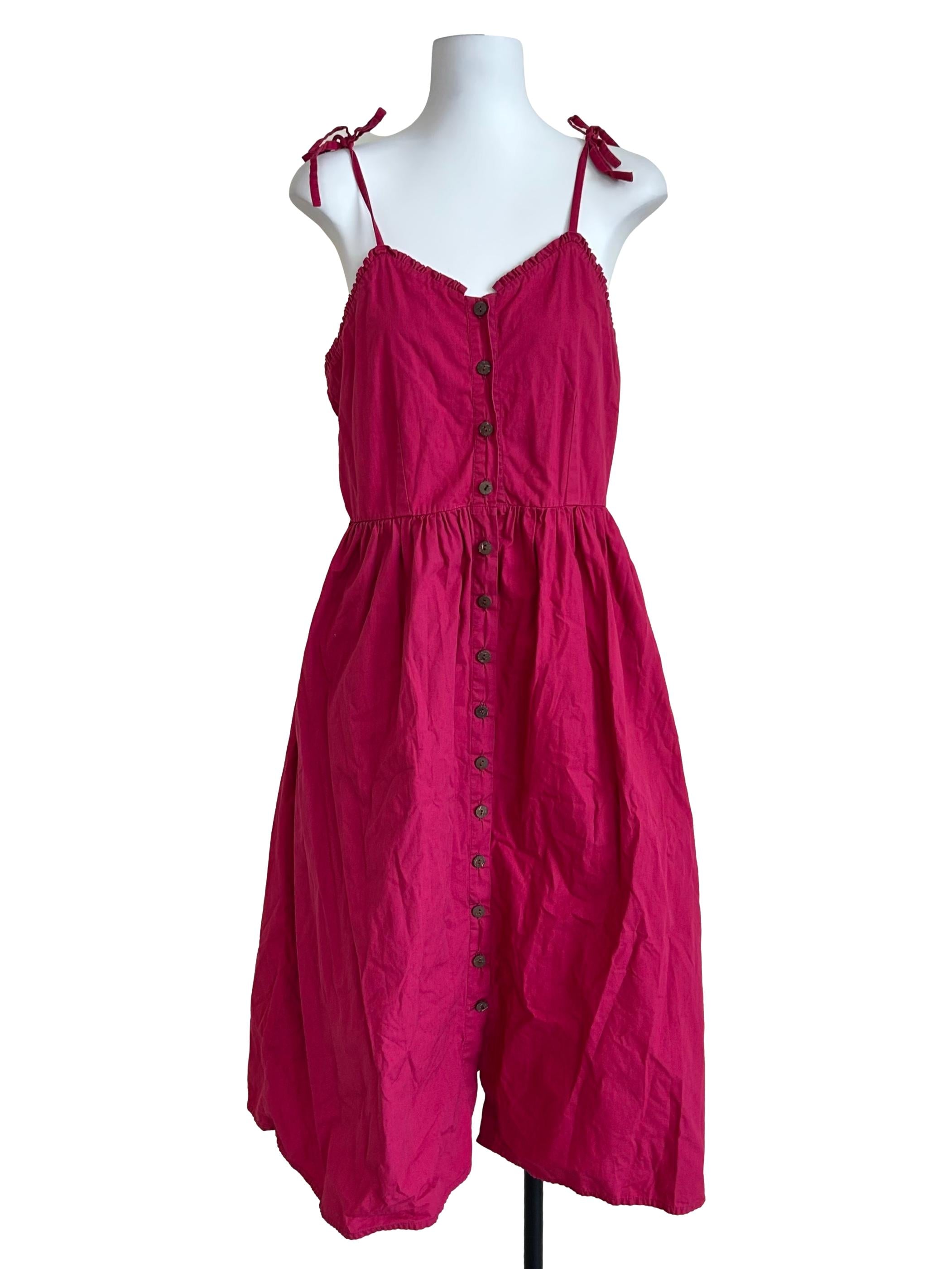 Hot Pink Button-Down Tie Strap Dress