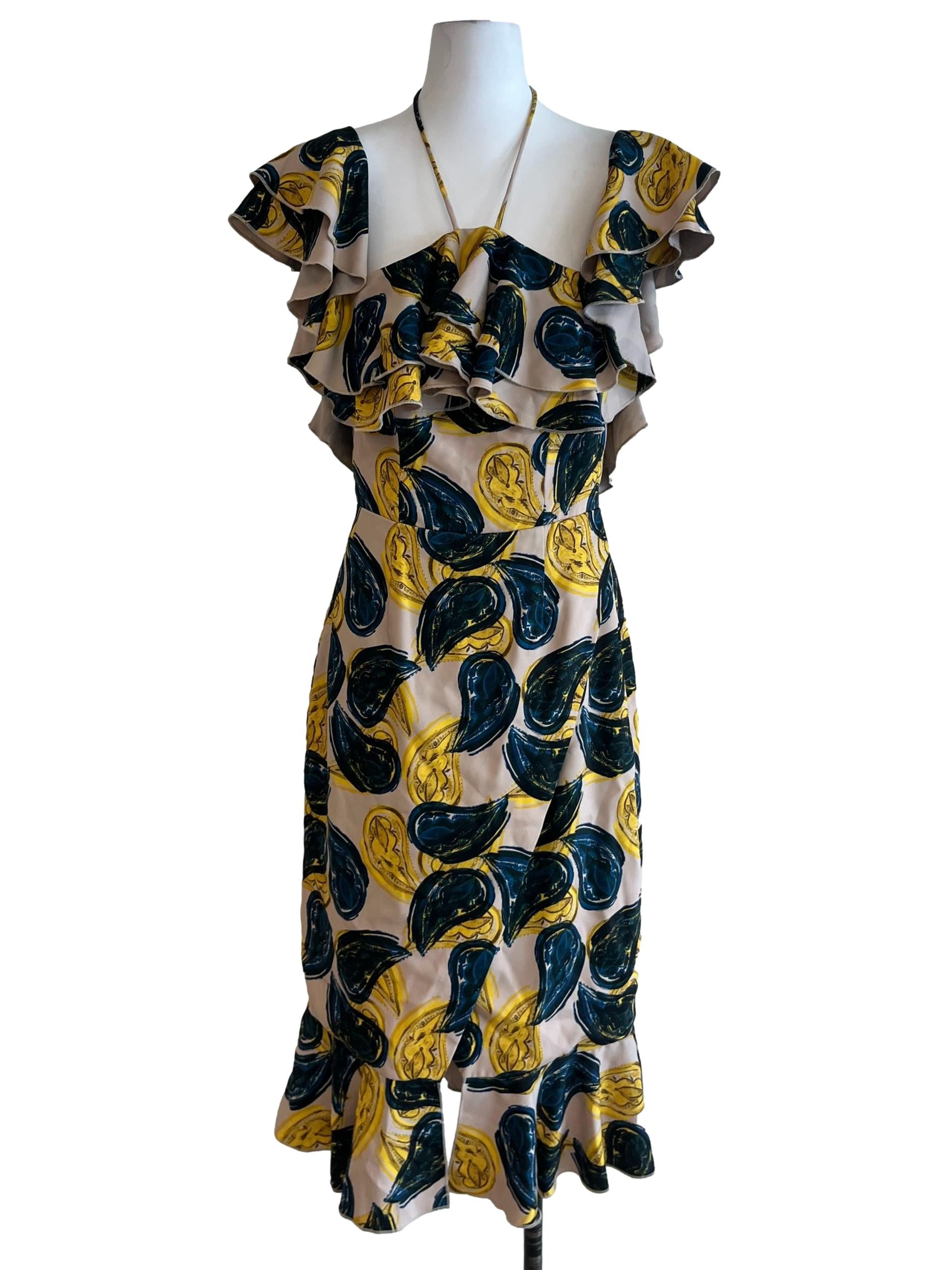 Beige Pattern Ruffle Dress
